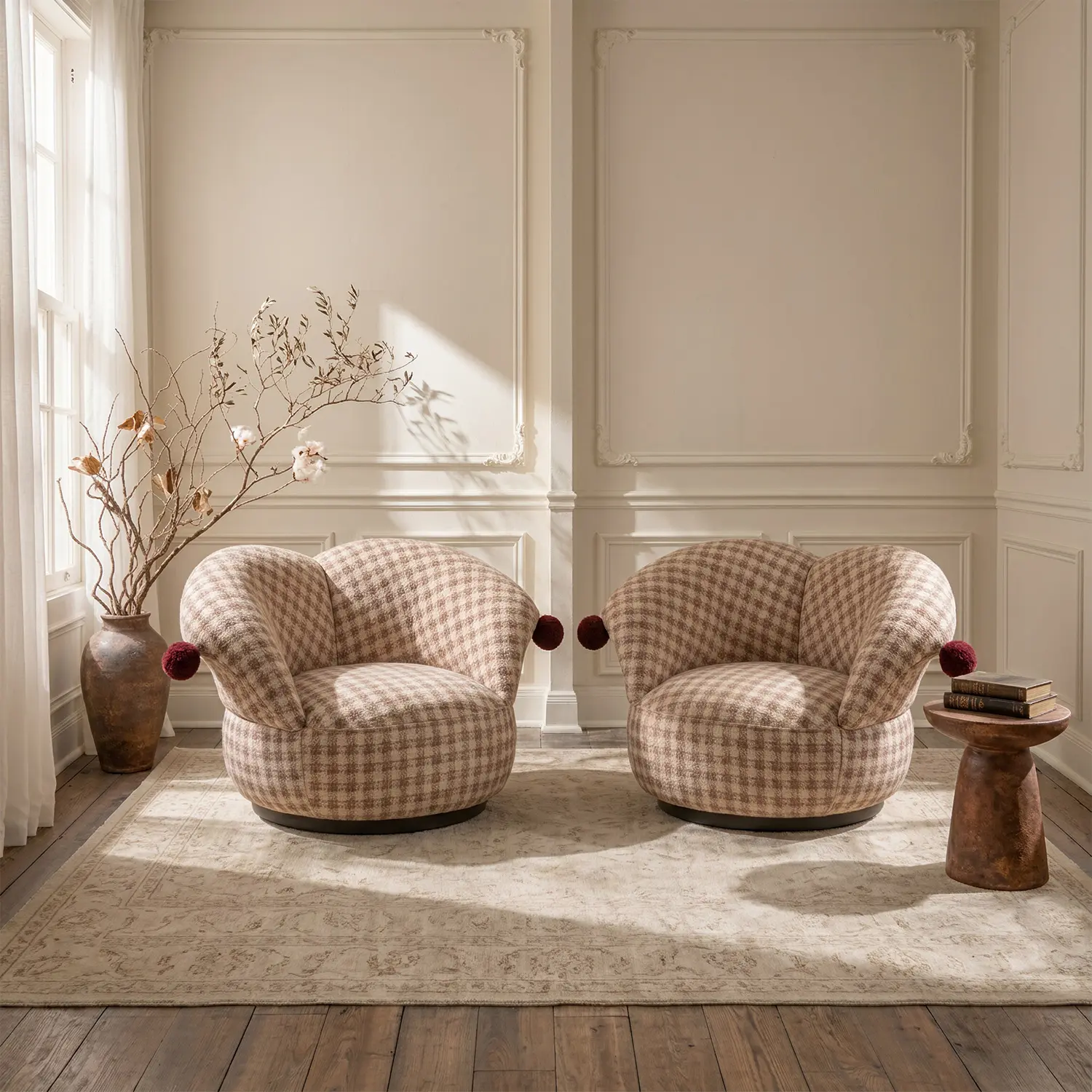 Modern Clown-Inspired Houndstooth Swivel Accent Chair Image - 20 | homeyfad