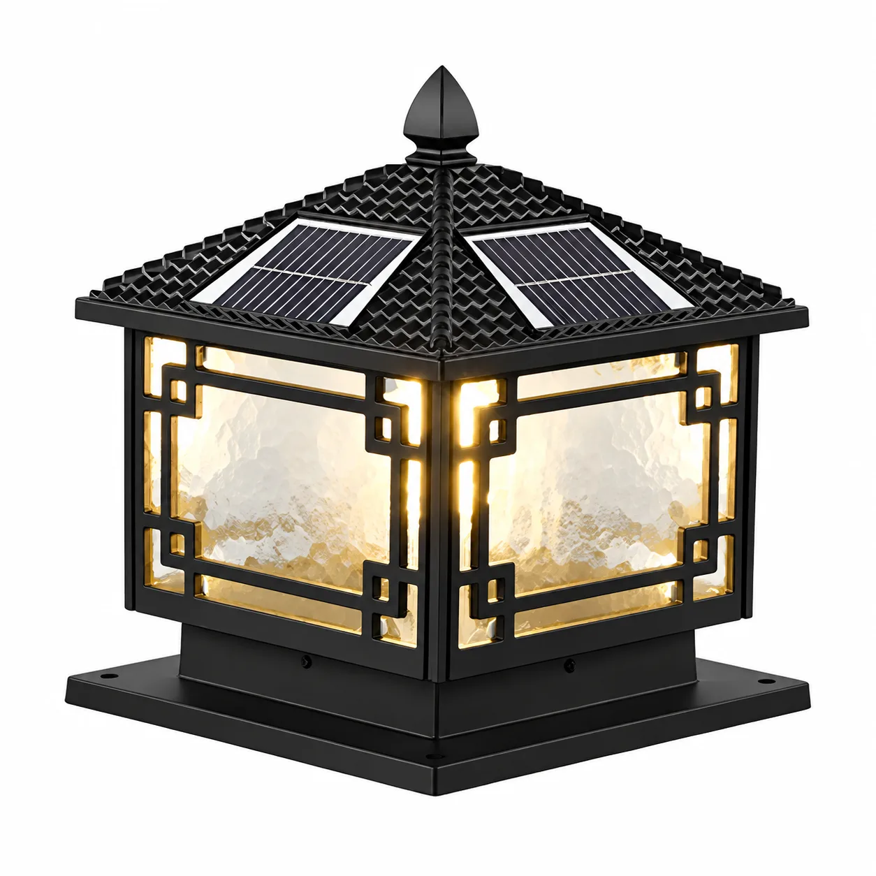 9.84" 7" Light Included LED Bulbs 7" 1 Square 3 Color Light Metal Solar Black Oriental Traditional Black Solar Outdoor Post Lights Image - 7 | homeyfad