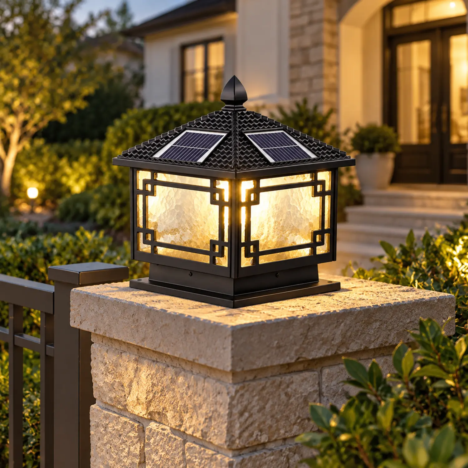 Oriental Traditional Black Solar Outdoor Post Lights Image - 2 | homeyfad