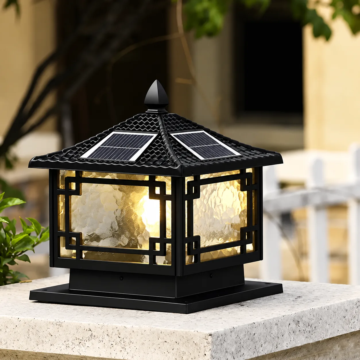 10" 13" Light Included LED Bulbs 10" 1 Square 3 Color Light Metal Solar Black Oriental Traditional Black Solar Outdoor Post Lights Image - 1 | homeyfad