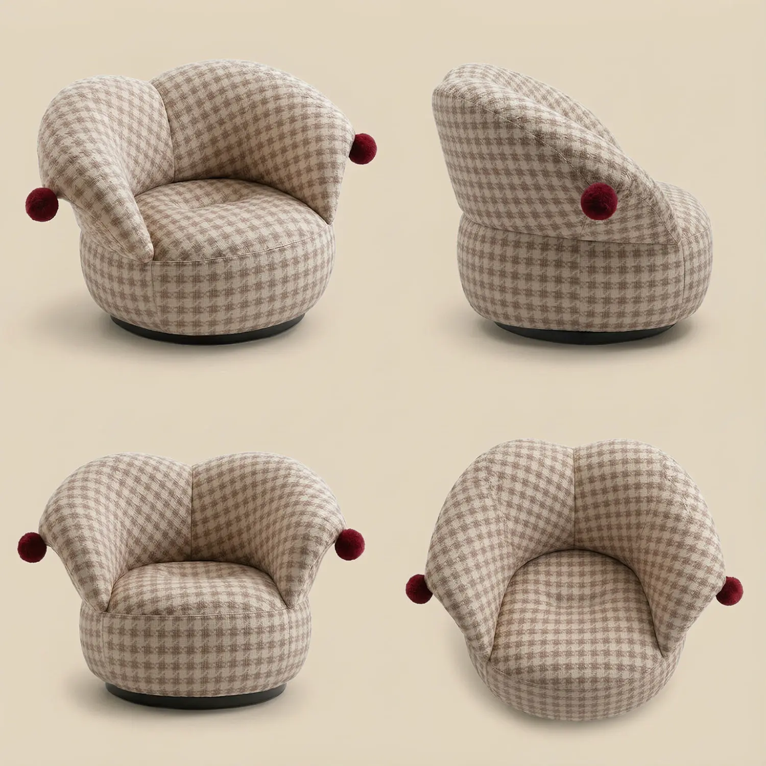 Modern Clown-Inspired Houndstooth Swivel Accent Chair Image - 26 | homeyfad