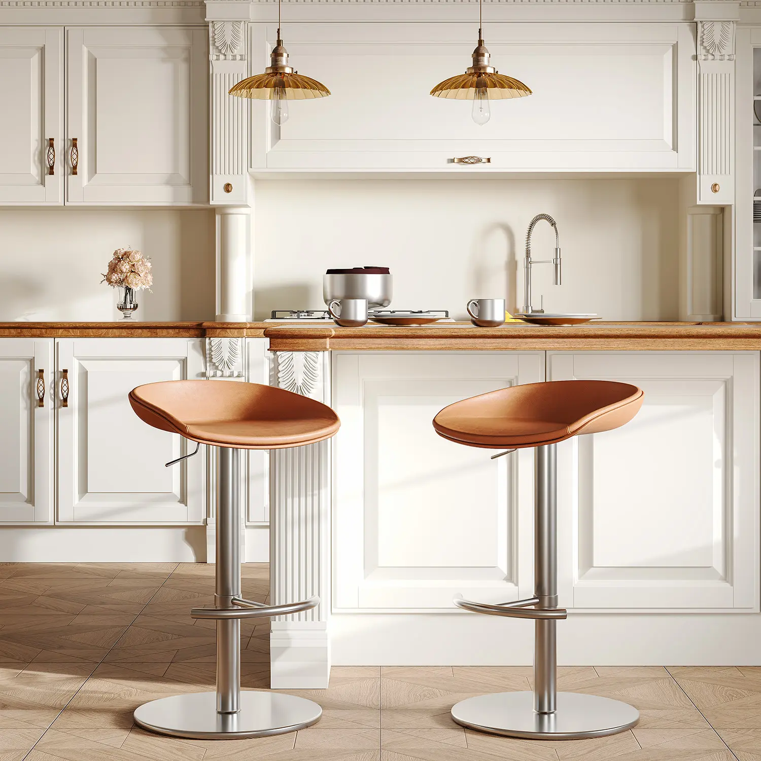 Industrial Modern Pedestal Leather Bar Stools Image - 6 | homeyfad