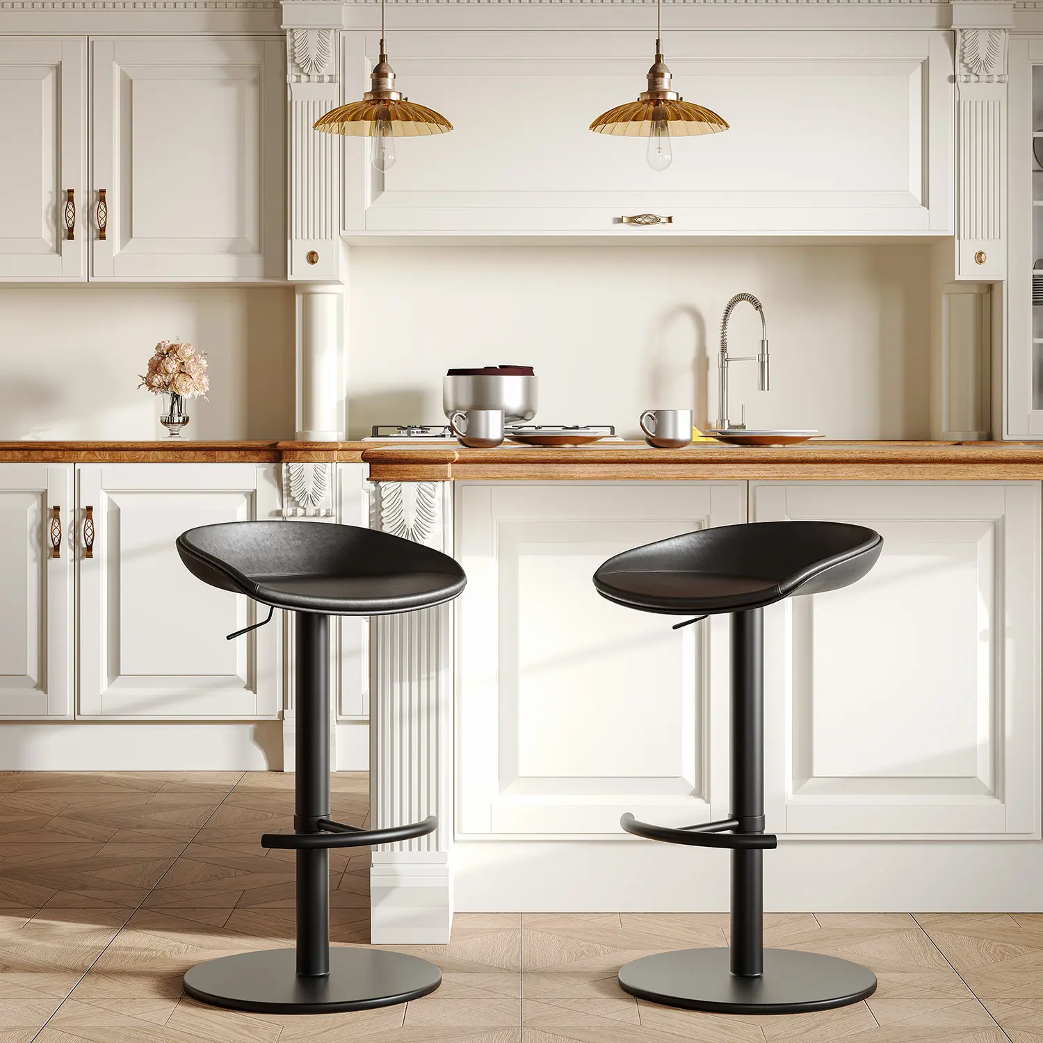 Industrial Modern Pedestal Leather Bar Stools Image - 2 | homeyfad