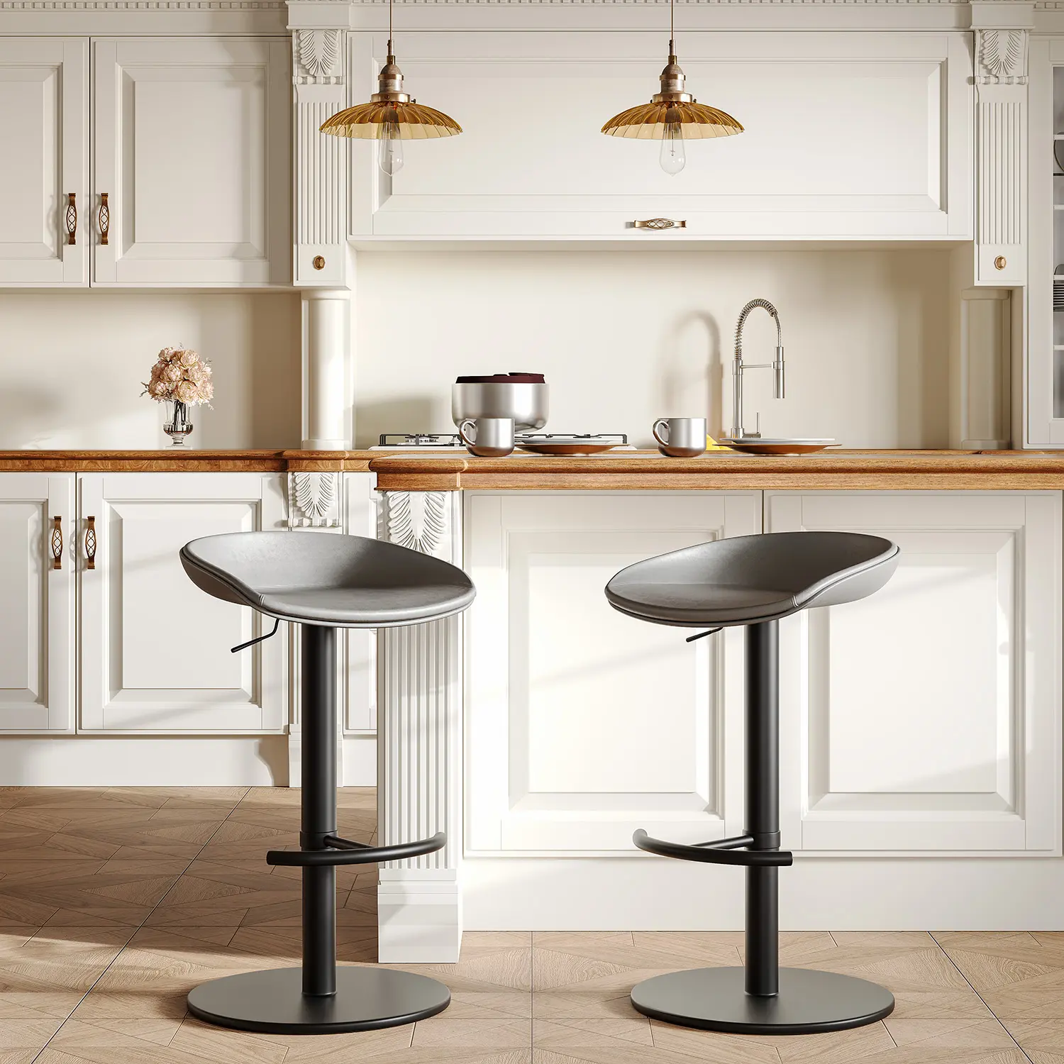Industrial Modern Pedestal Leather Bar Stools Image - 1 | homeyfad