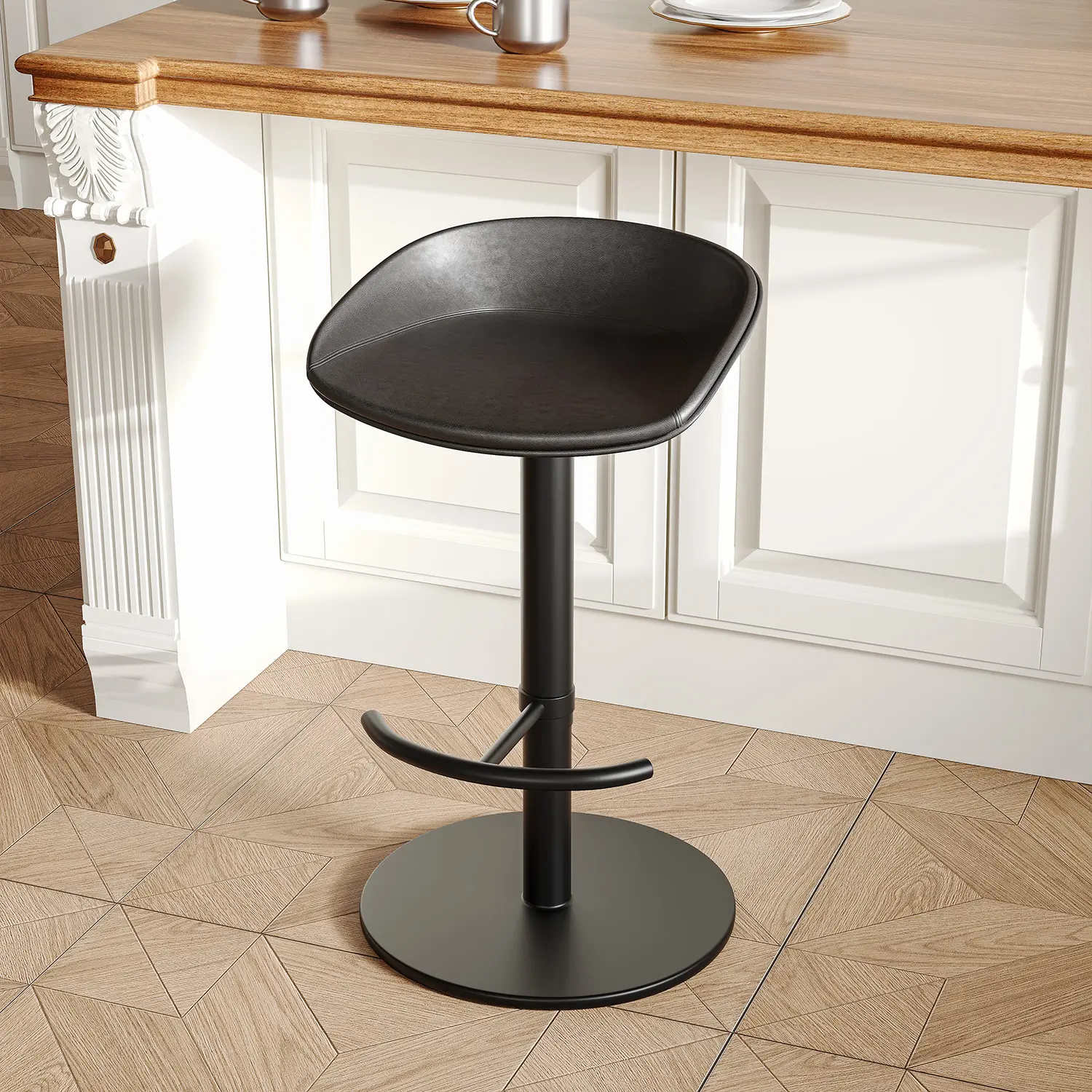 Industrial Modern Pedestal Leather Bar Stools Image - 5 | homeyfad