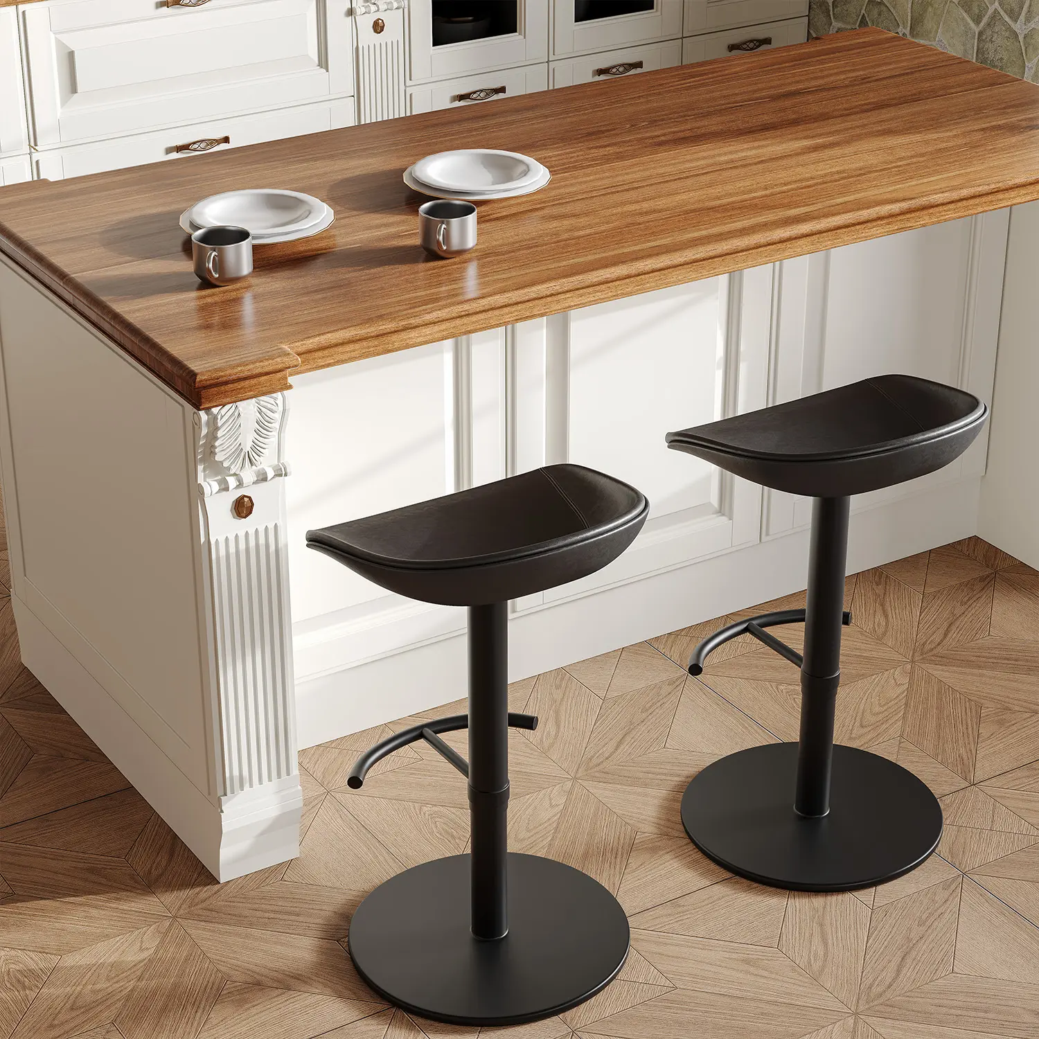 Industrial Modern Pedestal Leather Bar Stools Image - 4 | homeyfad