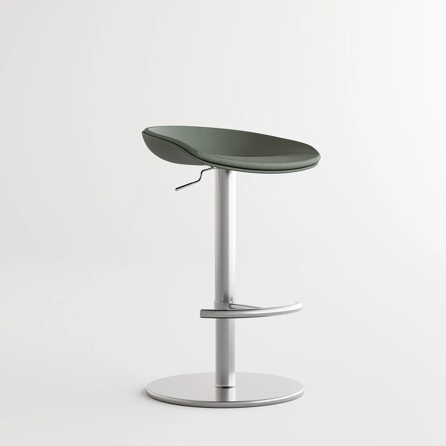 Sage Green Silver Industrial Modern Pedestal Leather Bar Stools Image - 14 | homeyfad