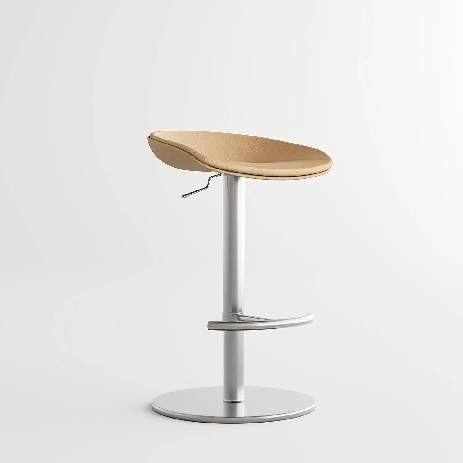 Light Camel Silver Industrial Modern Pedestal Leather Bar Stools Image - 15 | homeyfad