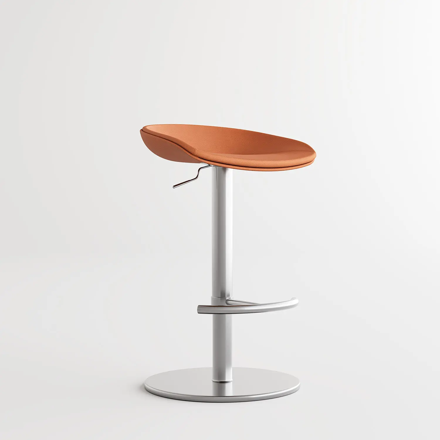 Yellowish Brown Silver Industrial Modern Pedestal Leather Bar Stools Image - 16 | homeyfad