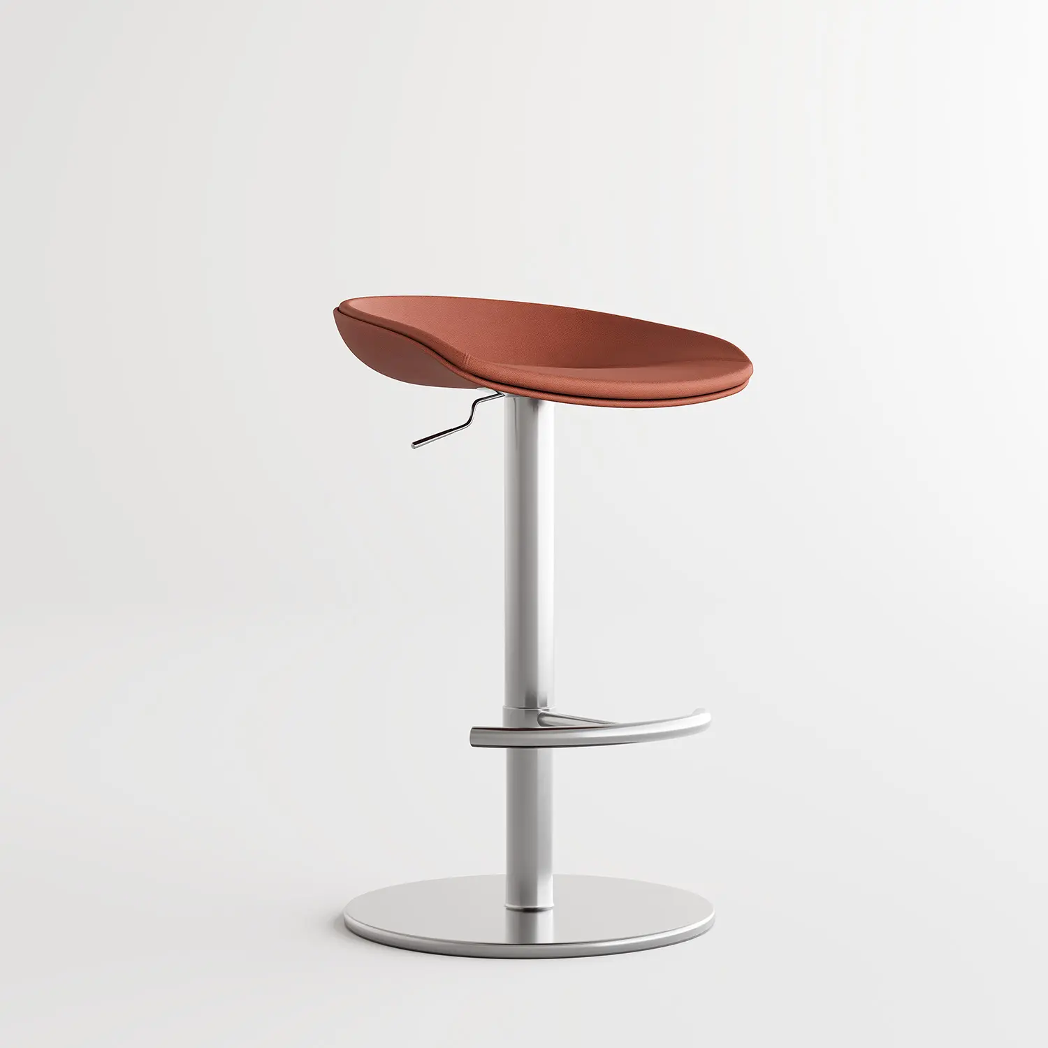Reddish Brown Silver Industrial Modern Pedestal Leather Bar Stools Image - 17 | homeyfad