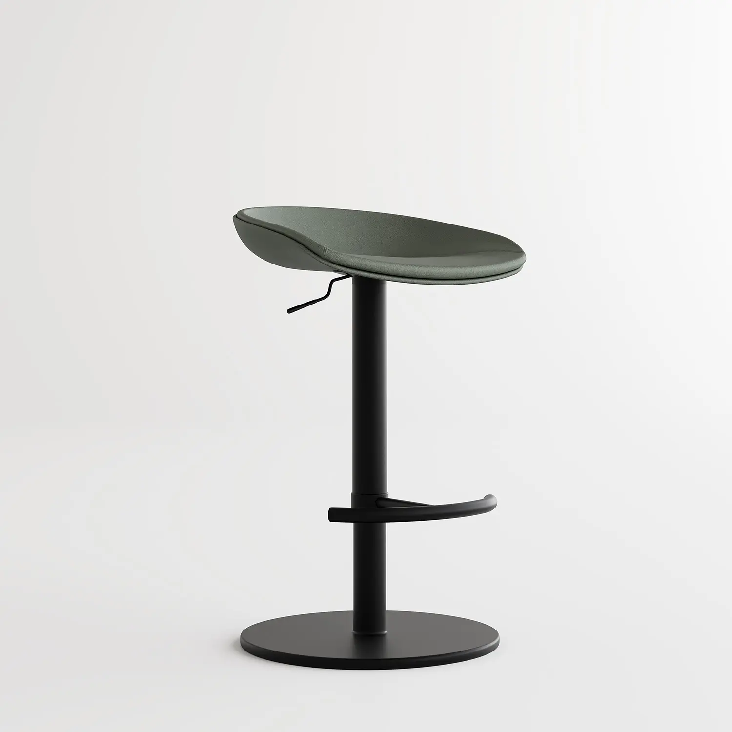 Sage Green Black Industrial Modern Pedestal Leather Bar Stools Image - 20 | homeyfad