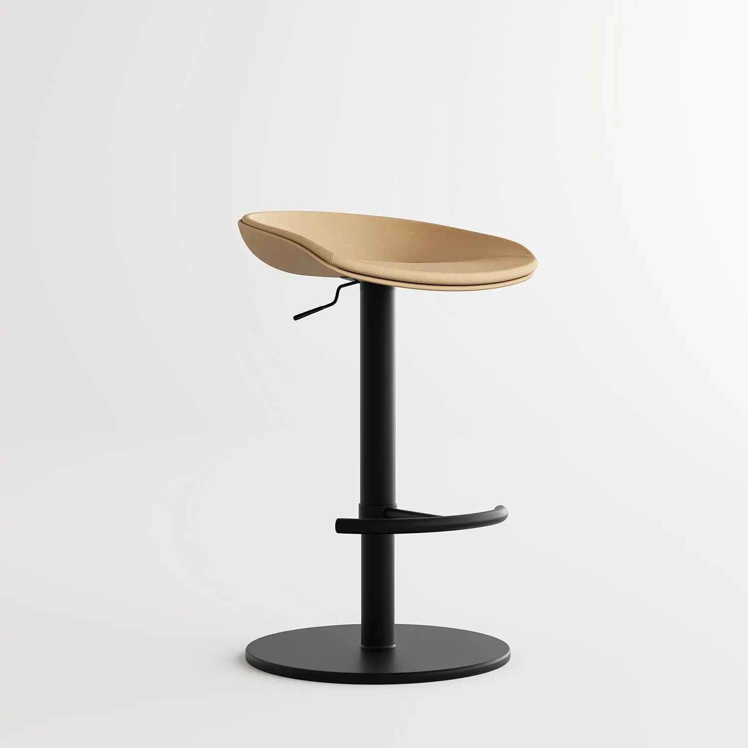 Light Camel Black Industrial Modern Pedestal Leather Bar Stools Image - 21 | homeyfad
