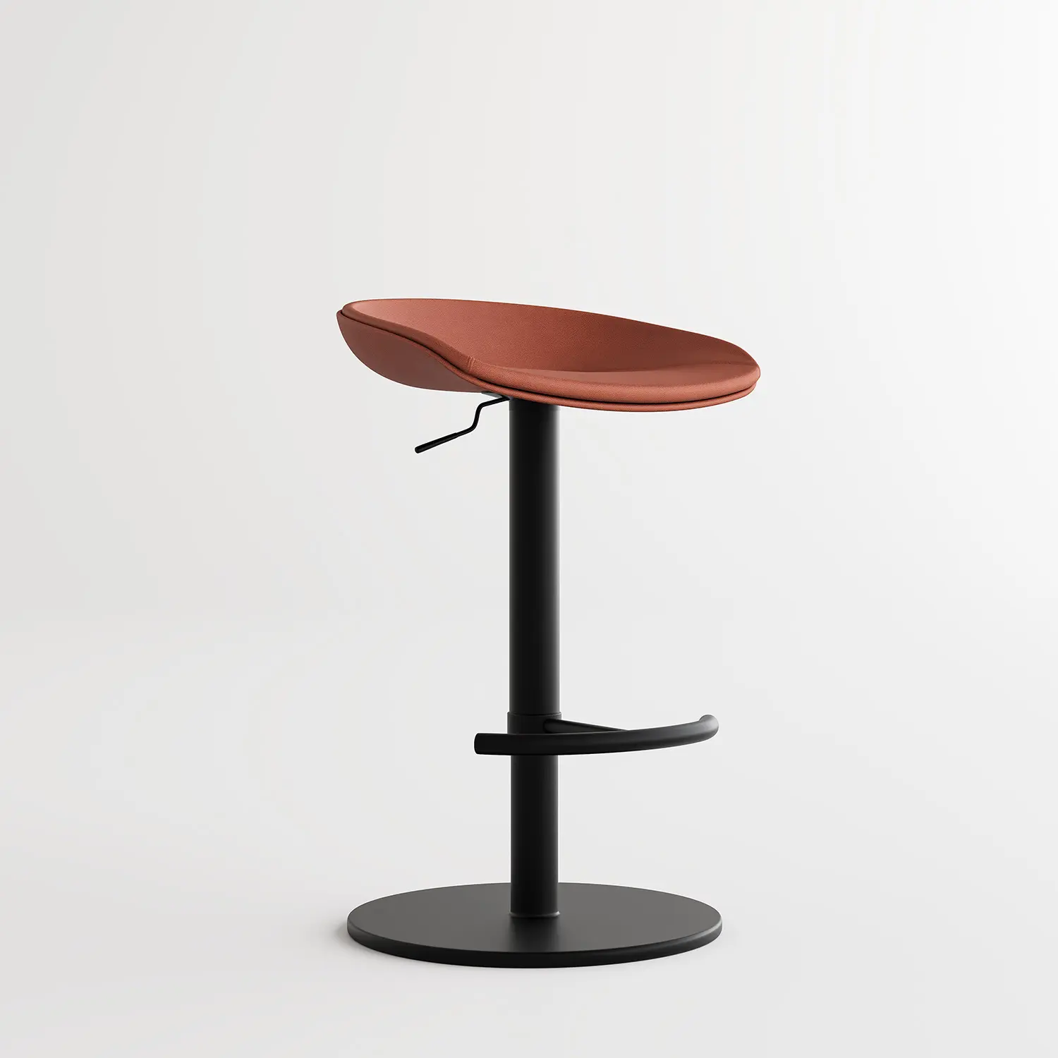 Reddish Brown Black Industrial Modern Pedestal Leather Bar Stools Image - 23 | homeyfad