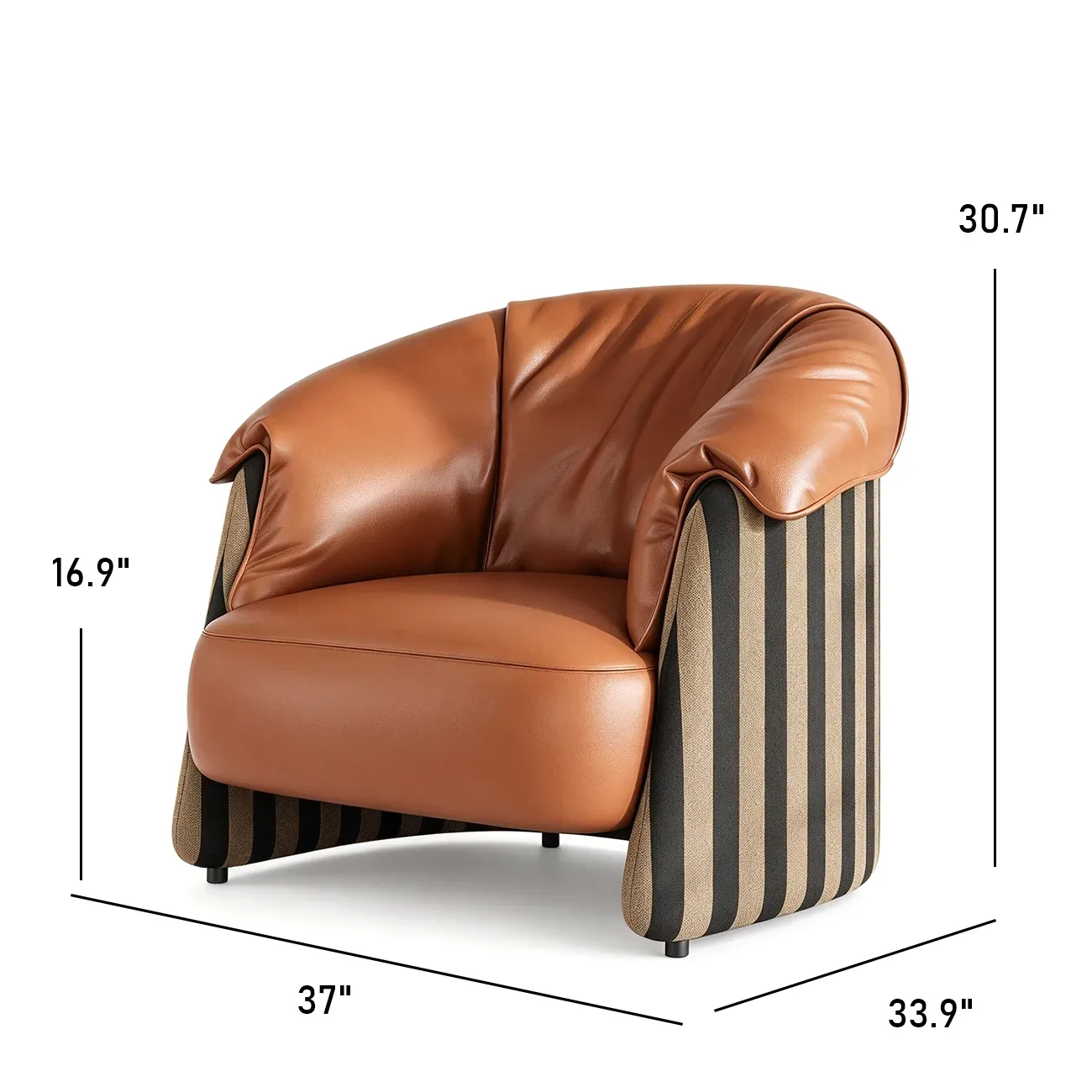 Modern Vintage Brown Top-Grain Leather Barrel Accent Chair Image - 13 #size | homeyfad