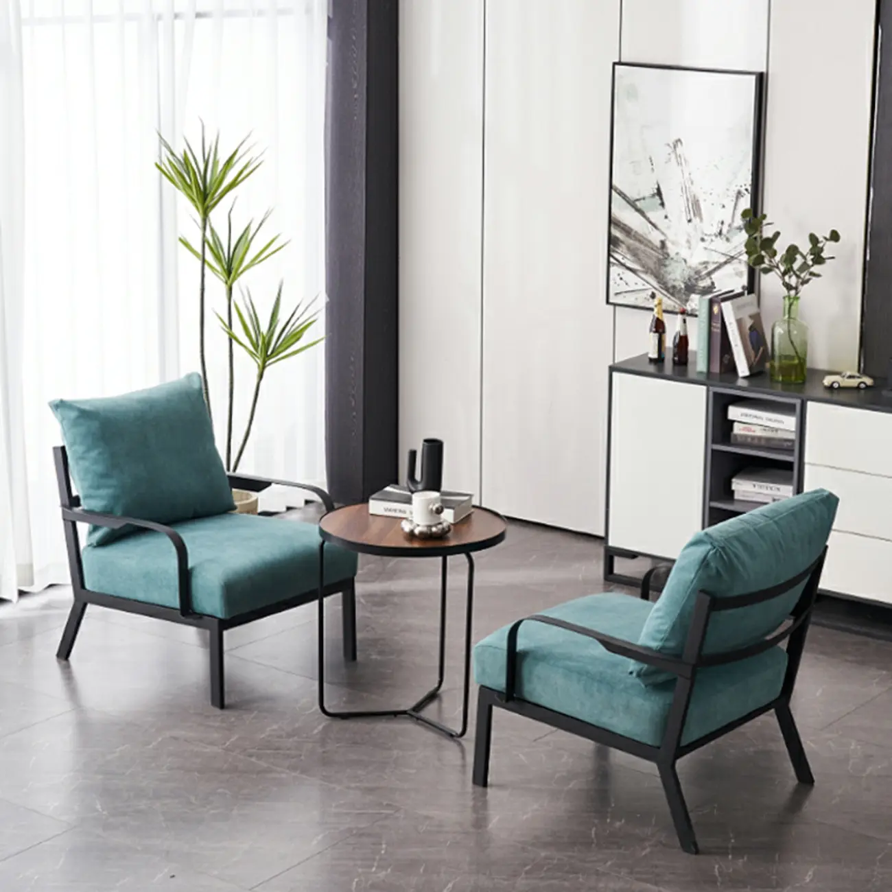 Modern Fabric Metal Arm Chair Beige Ergonomic Design | homeyfad