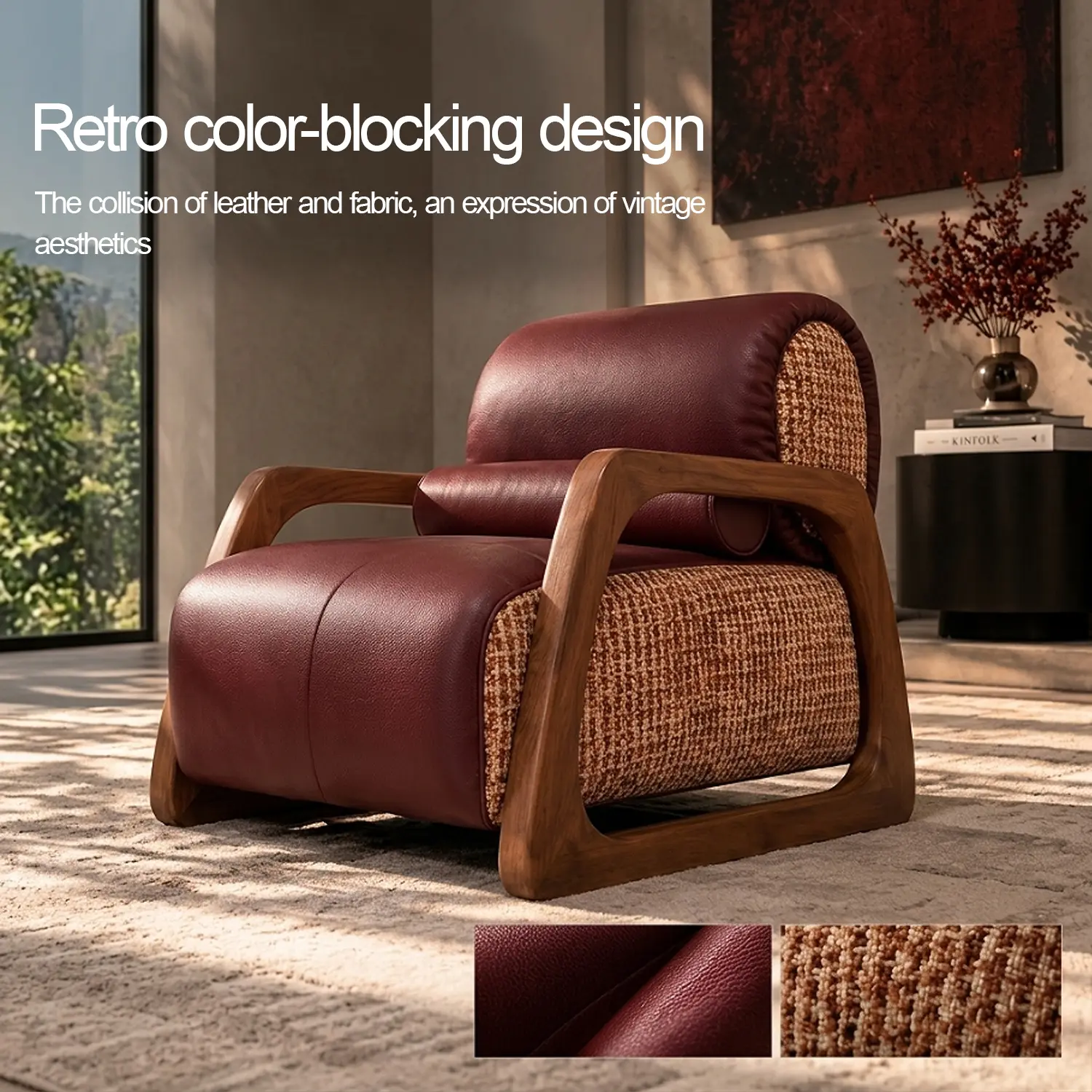 Mid-Century Modern Burgundy Top-Grain Leather Lounge Chair Image - 4 | homeyfad