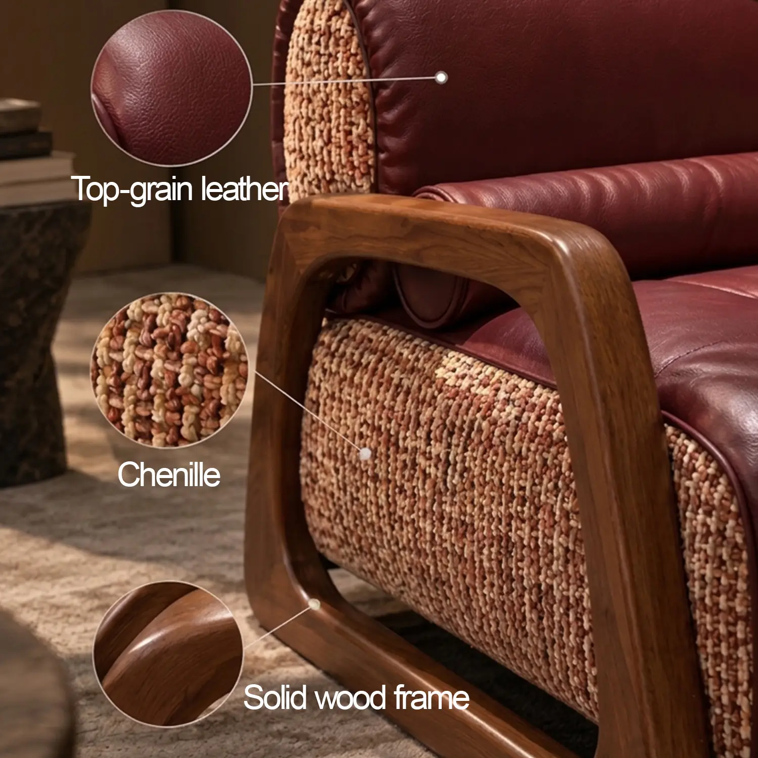 Mid-Century Modern Burgundy Top-Grain Leather Lounge Chair Image - 6 | homeyfad