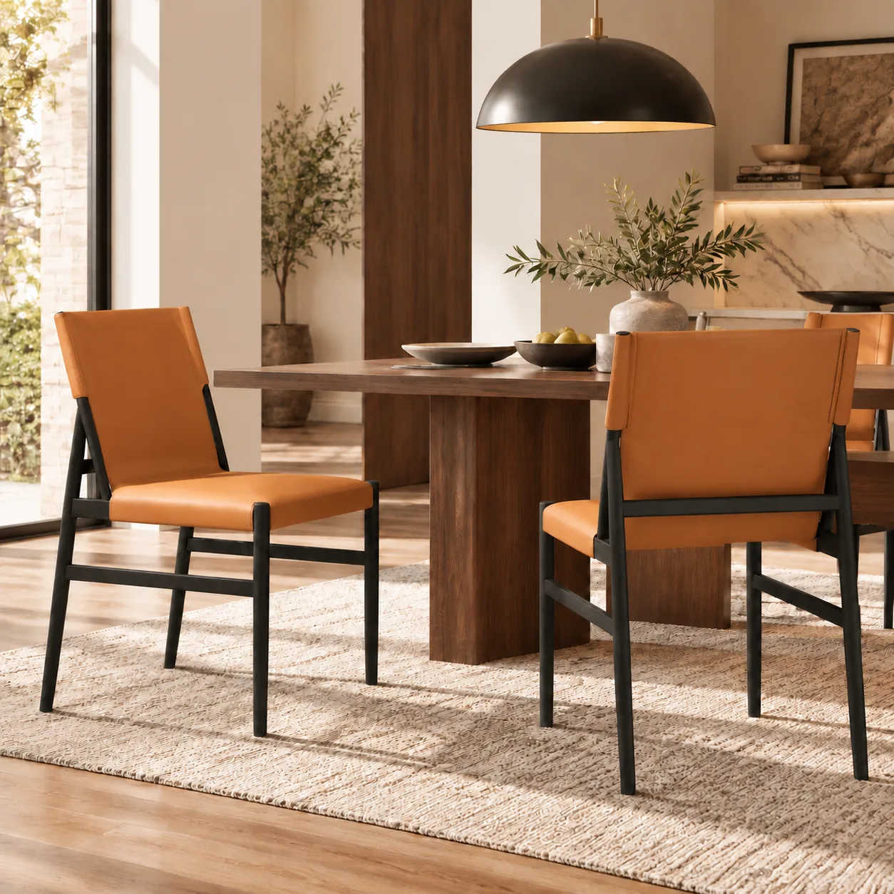Coffee Black Mid-century Modern Faux Leather Dining Chairs Carbon Steel Frame Set of 2 Image - 17 | homeyfad