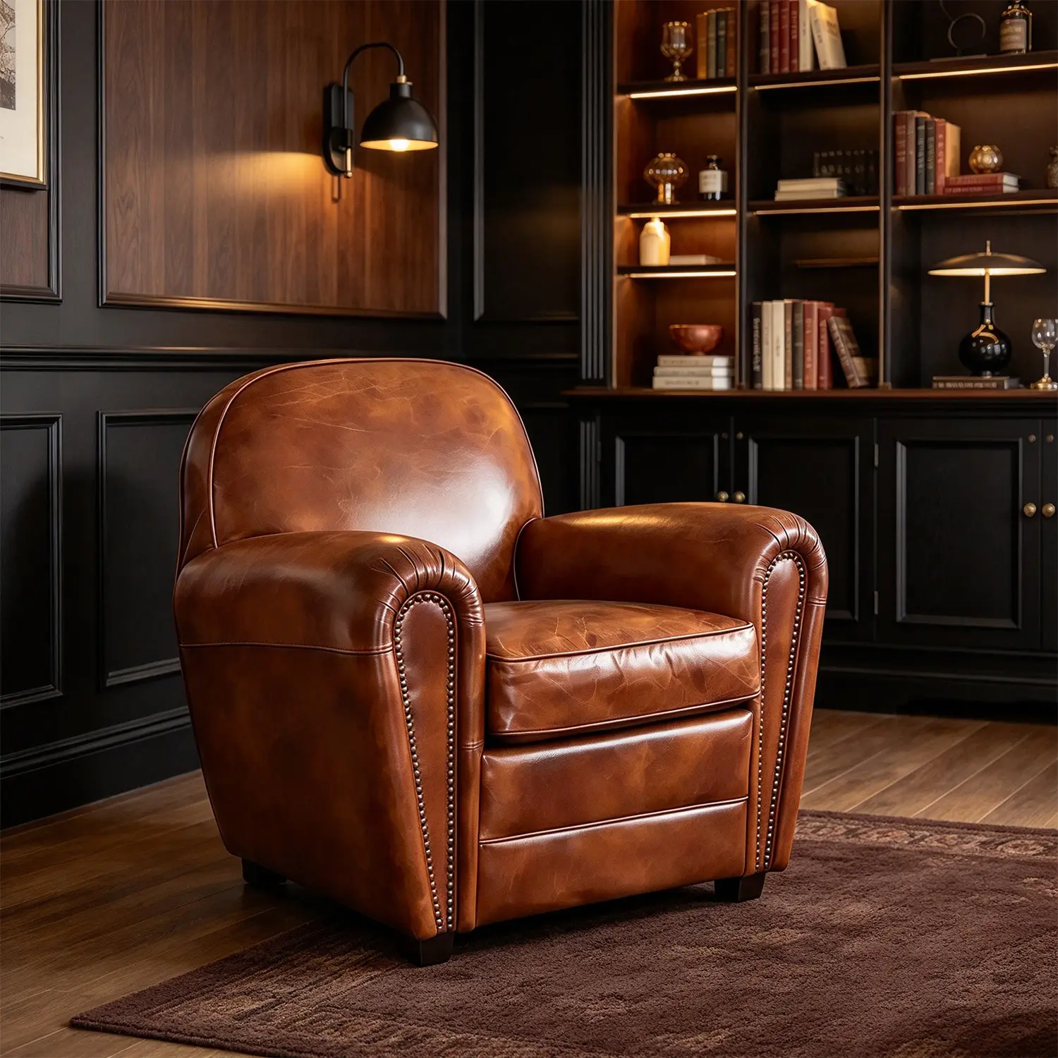 Vintage Brown Oil-Waxed Faux Leather Accent Chair Image - 1 | homeyfad
