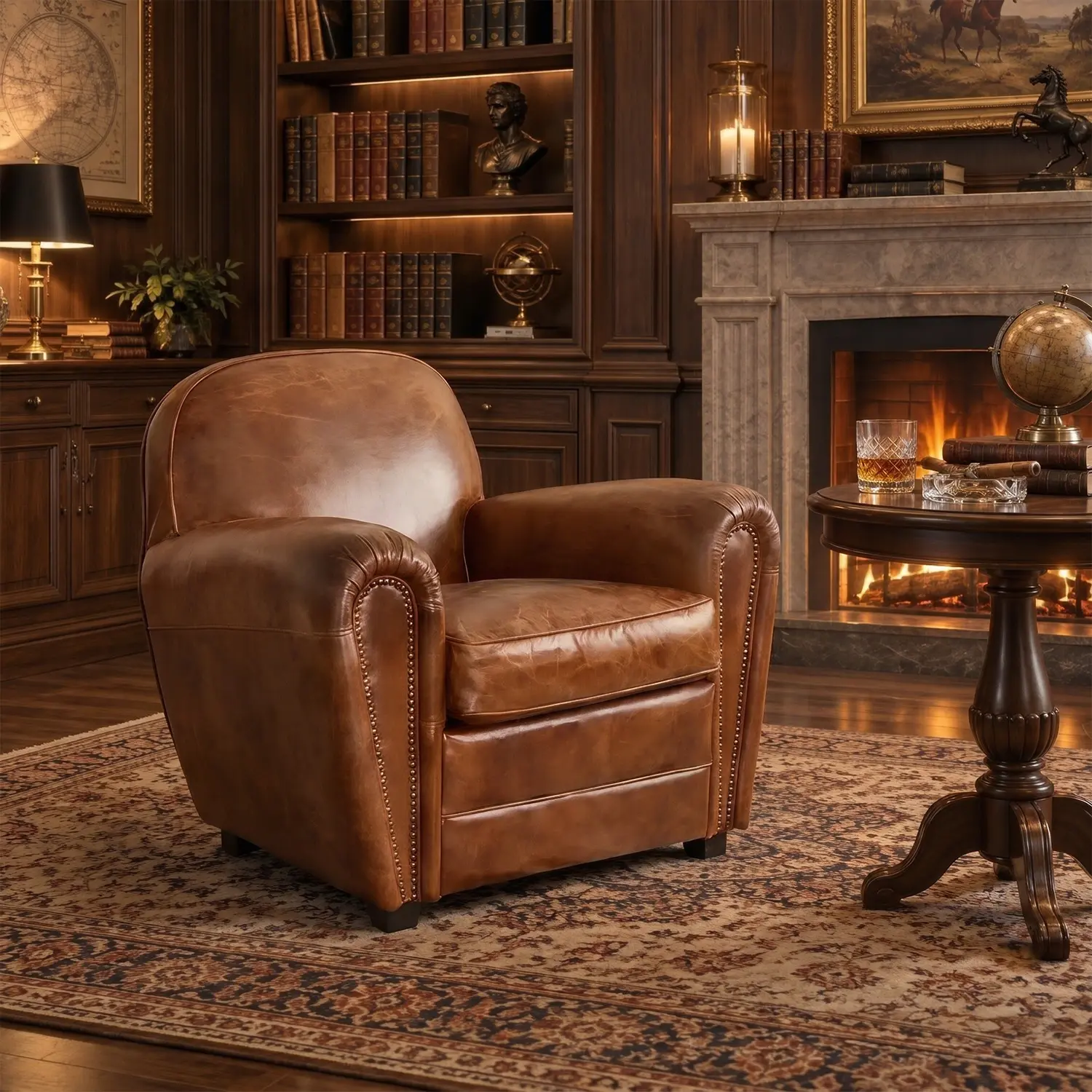 Vintage Brown Oil-Waxed Faux Leather Accent Chair Image - 15 | homeyfad