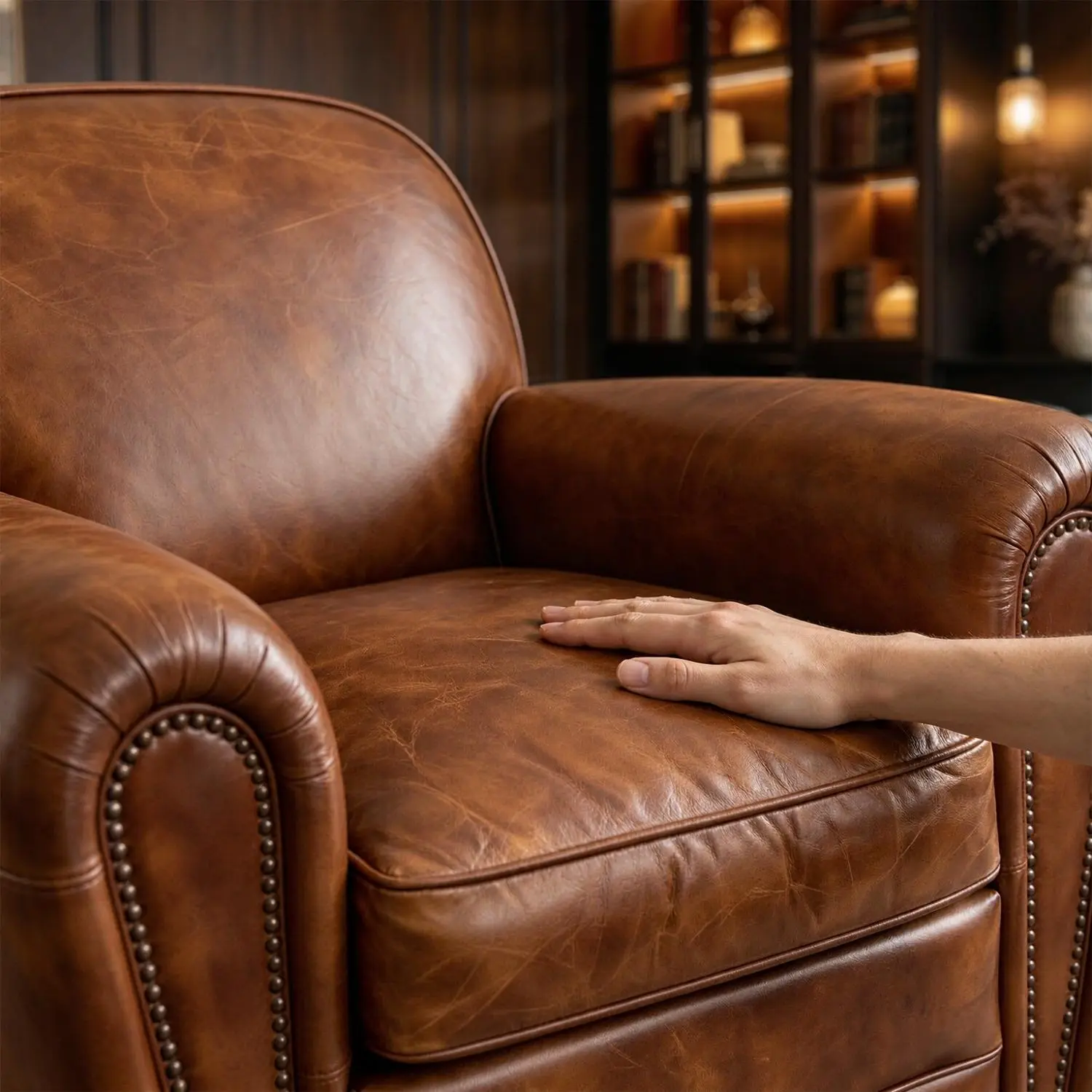 Vintage Brown Oil-Waxed Faux Leather Accent Chair Image - 11 | homeyfad