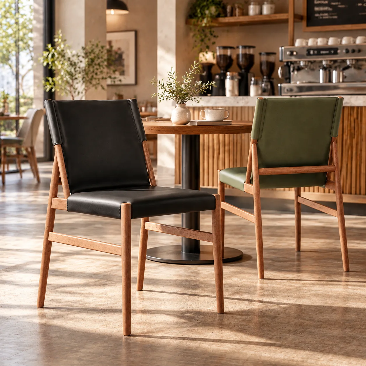 Mid-century Modern Faux Leather Dining Chairs Carbon Steel Frame Set of 2 Image - 8 | homeyfad