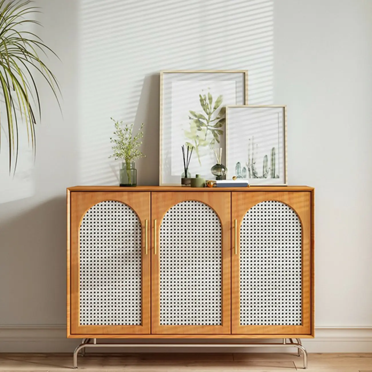 Modern Natural Cherry Decorative Woven Cabinet for Living Room Image - 1 | homeyfad