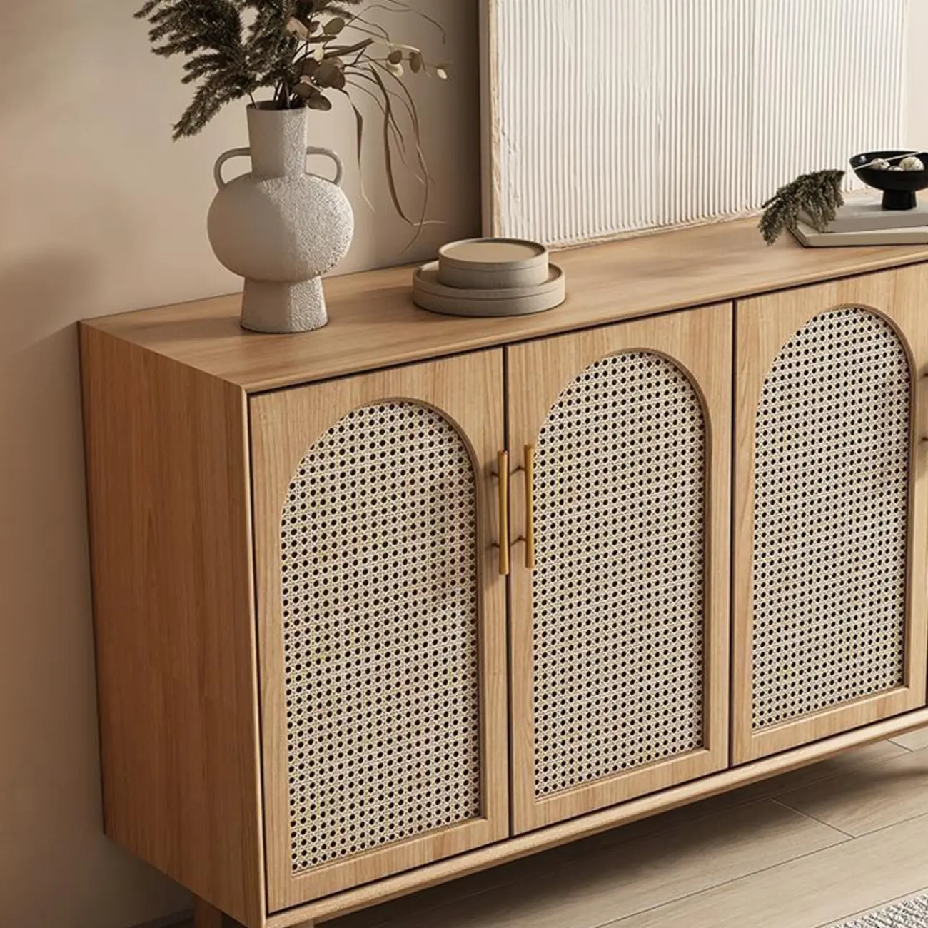 Modern Natural Cherry Decorative Woven Cabinet for Living Room Image - 2 | homeyfad