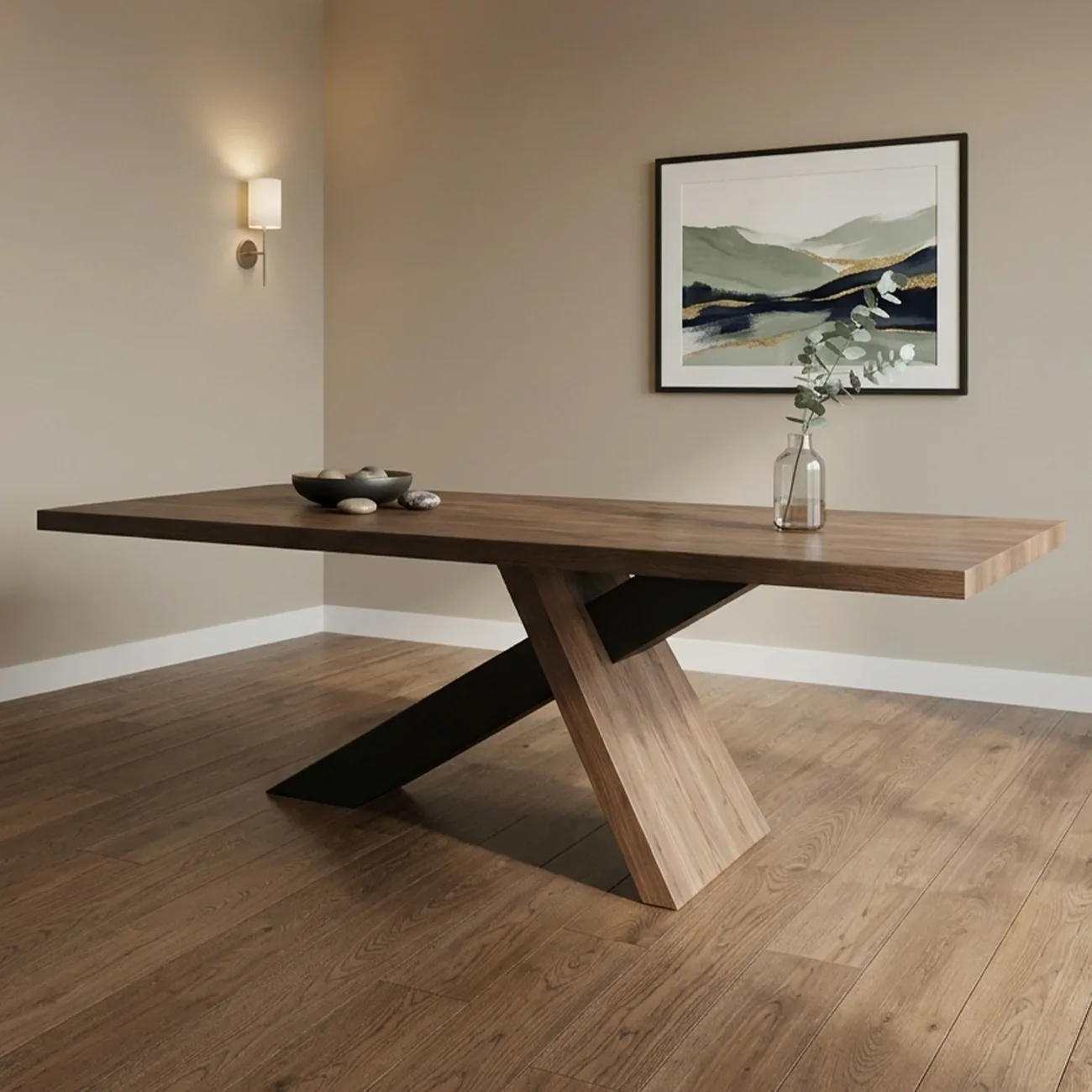 Modern Industrial Rectangular Solid Pine Wood Dining Table with Iron Base Image - 9 | homeyfad