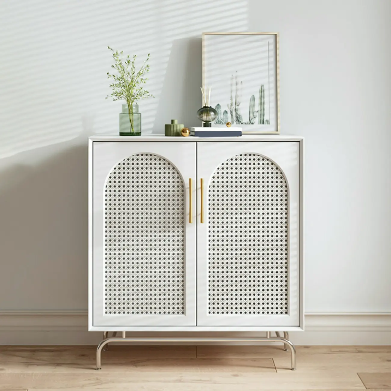 Modern Black Wood Woven Front Storage Cabinet for Living Room Image - 3 | homeyfad