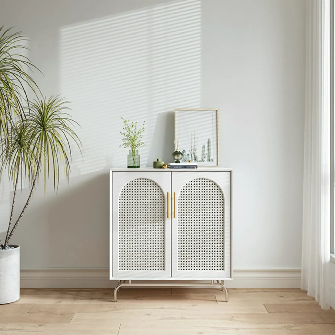 Modern Black Wood Woven Front Storage Cabinet for Living Room Image - 4 | homeyfad