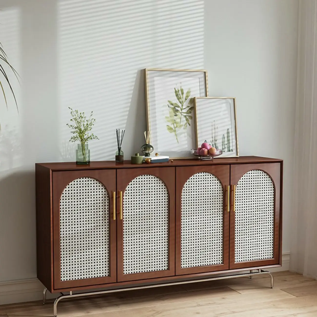 Modern Black Wood Woven Front Storage Cabinet for Living Room Image - 5 | homeyfad