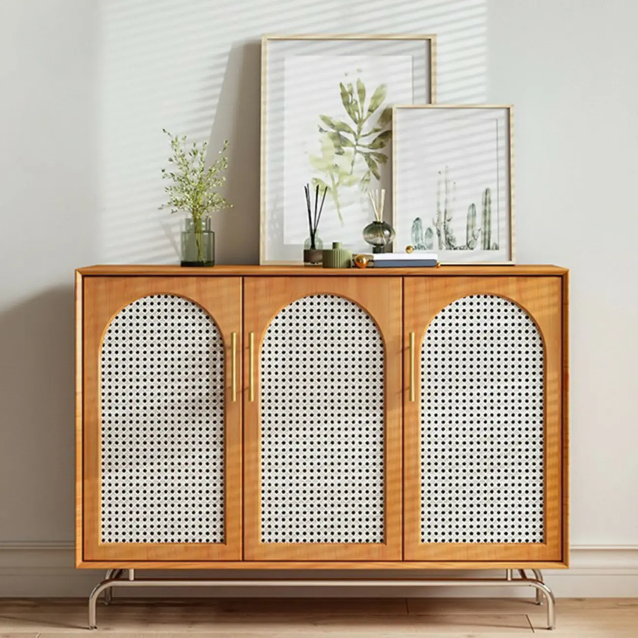 Modern Black Wood Woven Front Storage Cabinet for Living Room Image - 11 | homeyfad