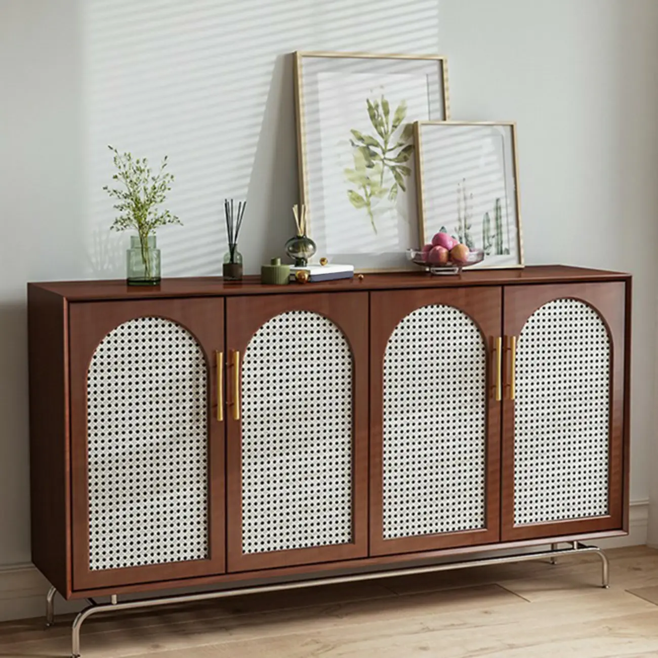 Modern Black Wood Woven Front Storage Cabinet for Living Room Image - 12 | homeyfad