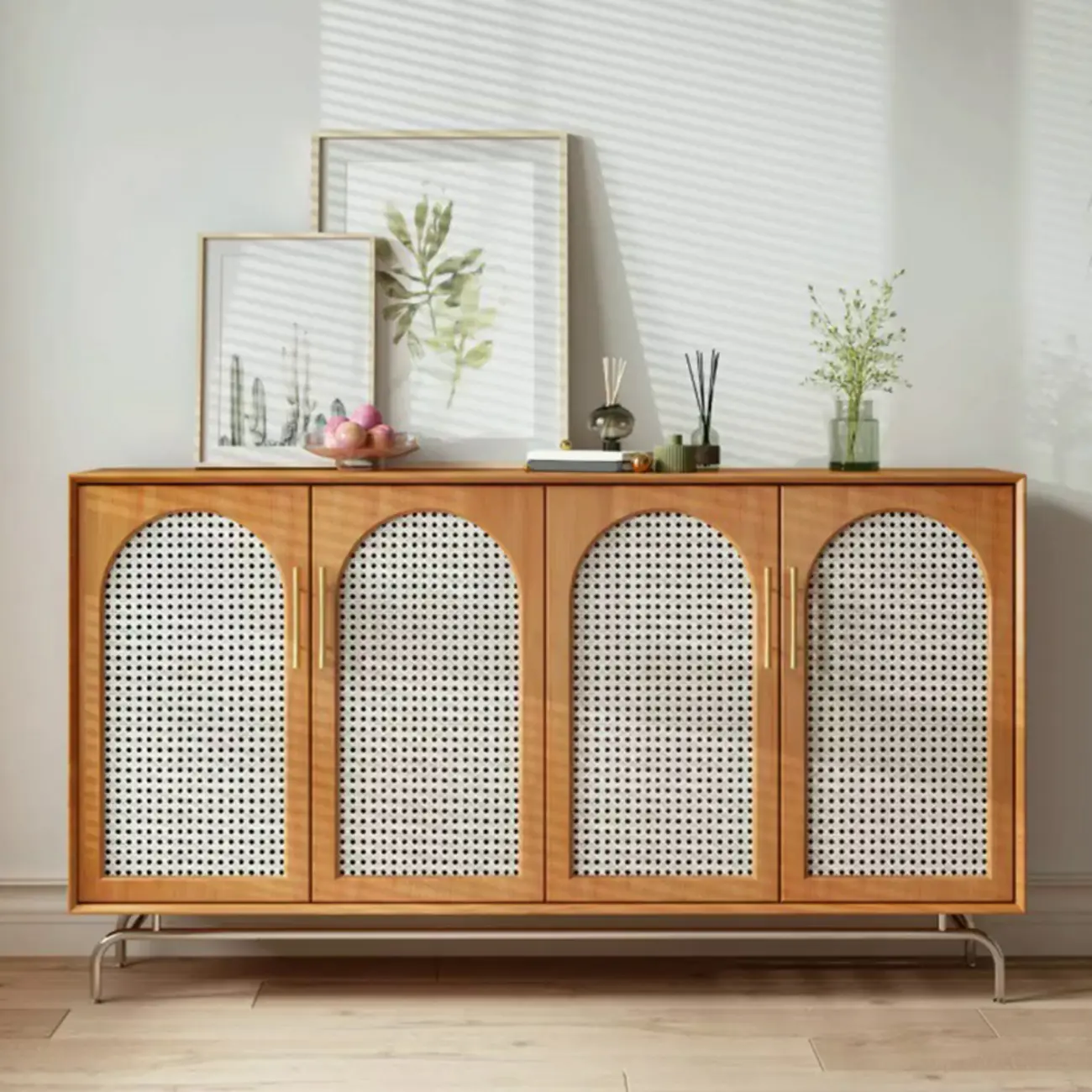 Modern Black Wood Woven Front Storage Cabinet for Living Room Image - 13 | homeyfad