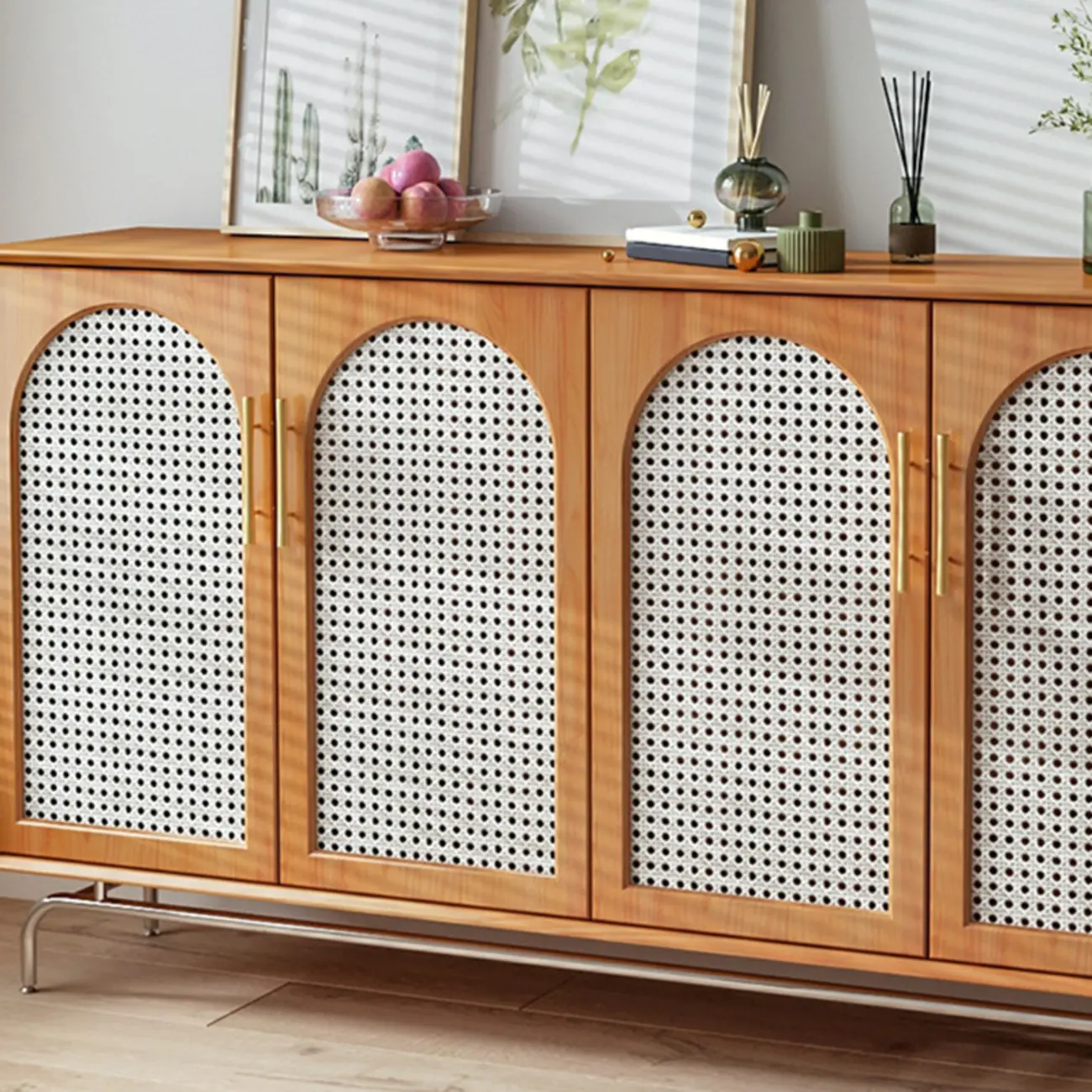 Modern Black Wood Woven Front Storage Cabinet for Living Room Image - 15 | homeyfad