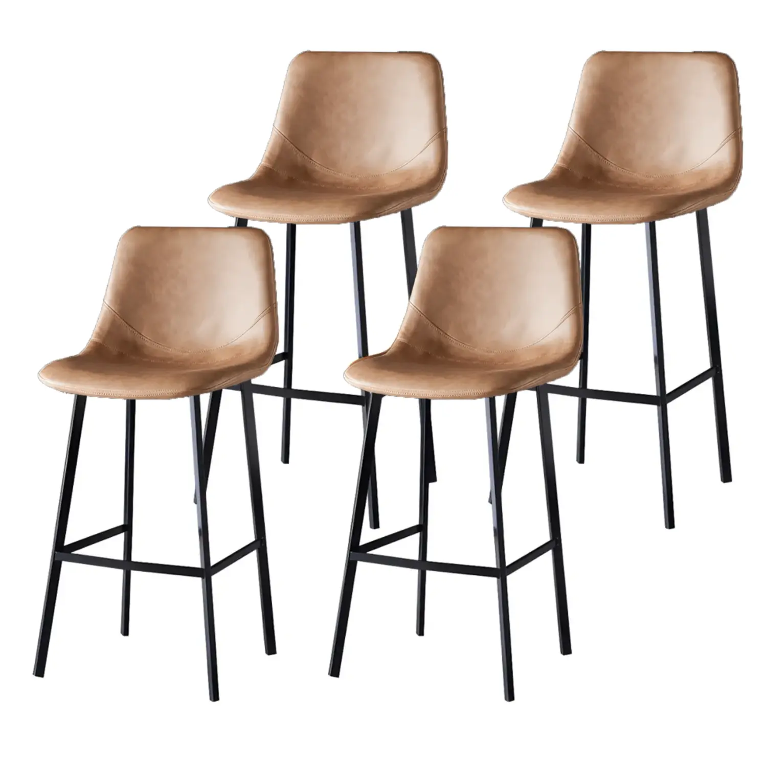 Brown 4 Piece Set Bar Stool(30"H) Scandinavian Bucket Leather Upholstered Counter Bar Stool Image - 42 | homeyfad