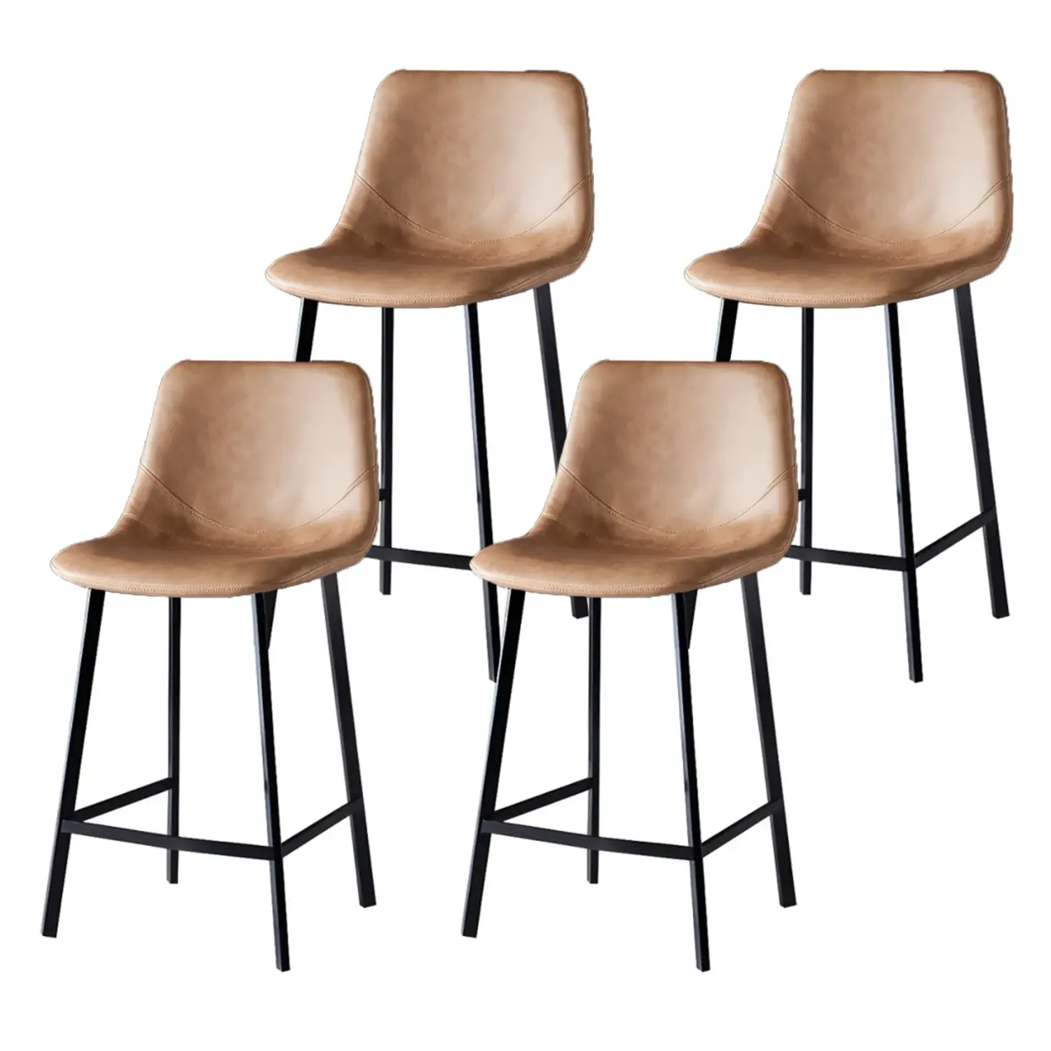 Brown 4 Piece Set Counter Stool(26"H) Scandinavian Bucket Leather Upholstered Counter Bar Stool Image - 39 | homeyfad