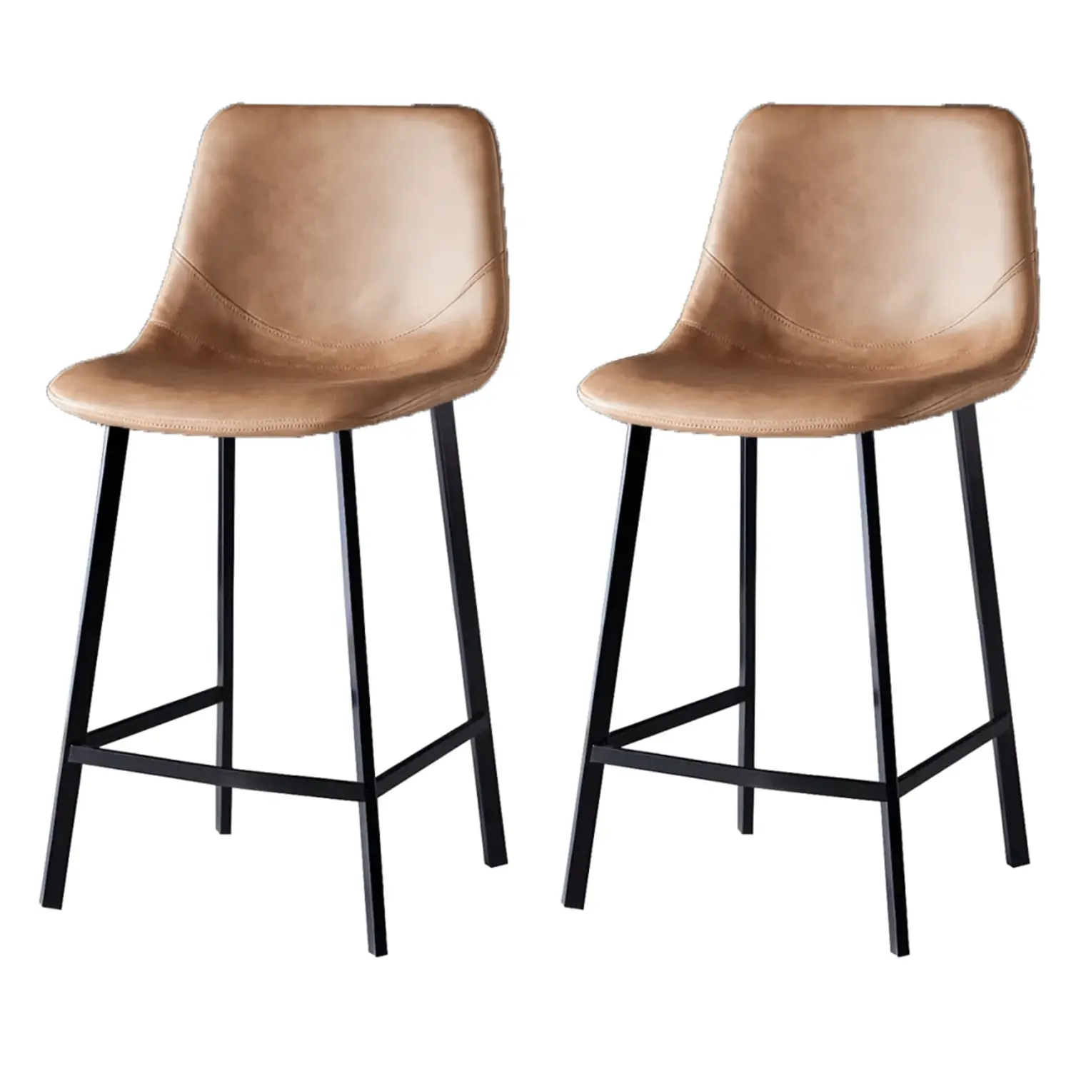 Brown 2 Piece Set Counter Stool(26"H) Scandinavian Bucket Leather Upholstered Counter Bar Stool Image - 38 | homeyfad