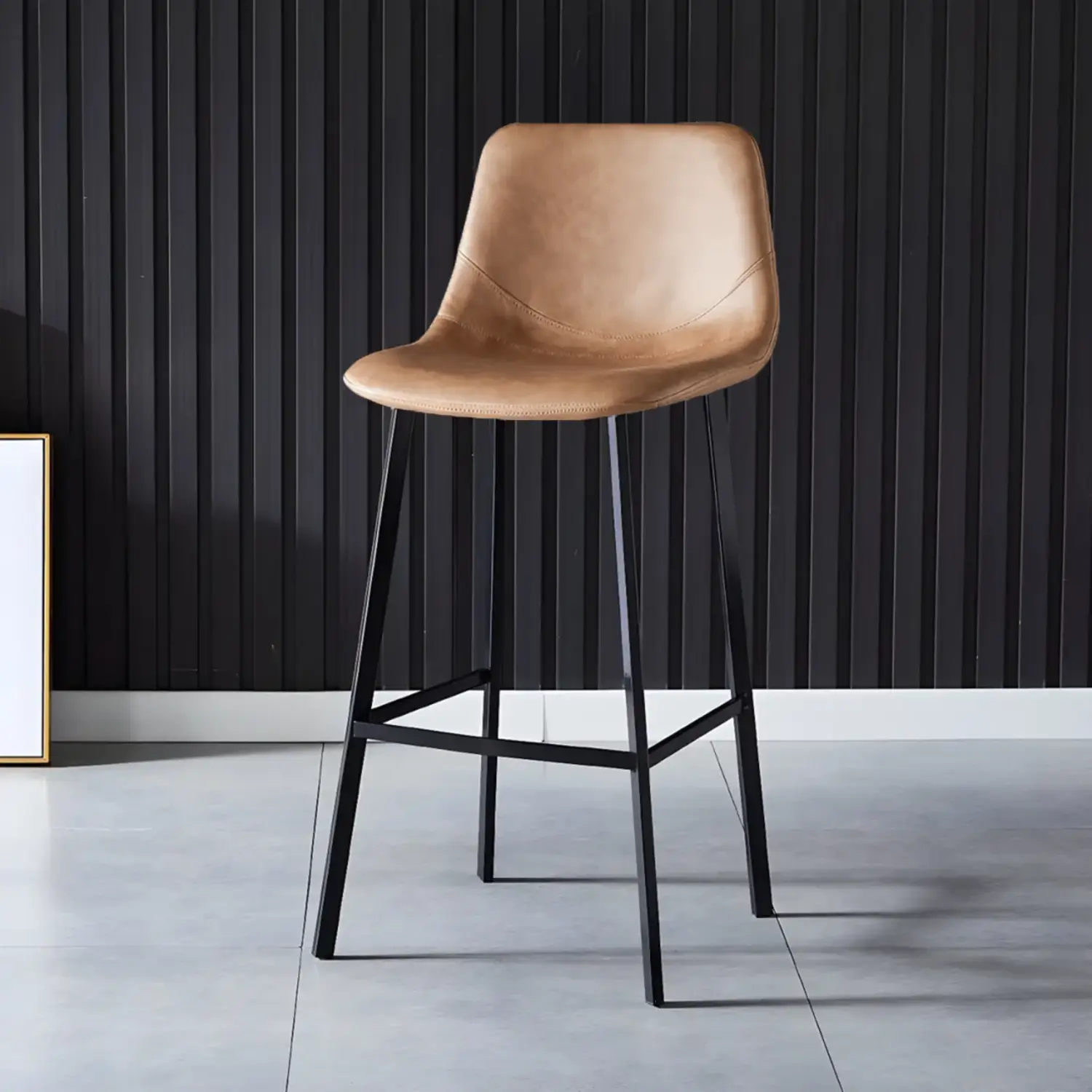 Brown 1 Piece Bar Stool(30"H) Scandinavian Bucket Leather Upholstered Counter Bar Stool Image - 40 | homeyfad