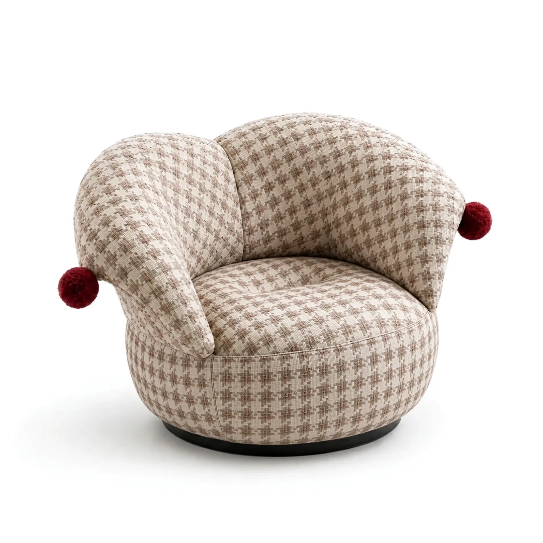 Beige Modern Clown-Inspired Houndstooth Swivel Accent Chair Image - 16 | homeyfad
