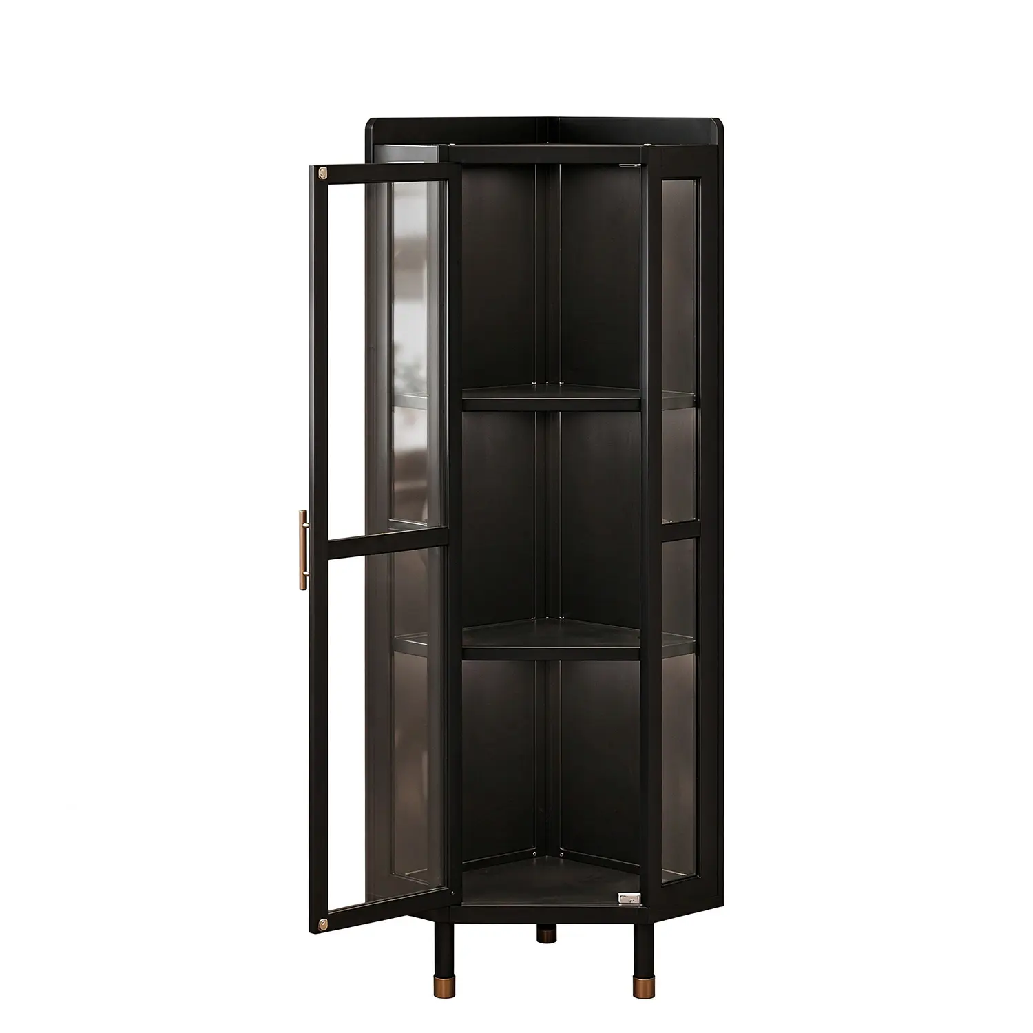 Modern Black Bamboo Corner Wine Cabinet with Acrylic Doors Image - 3 | homeyfad