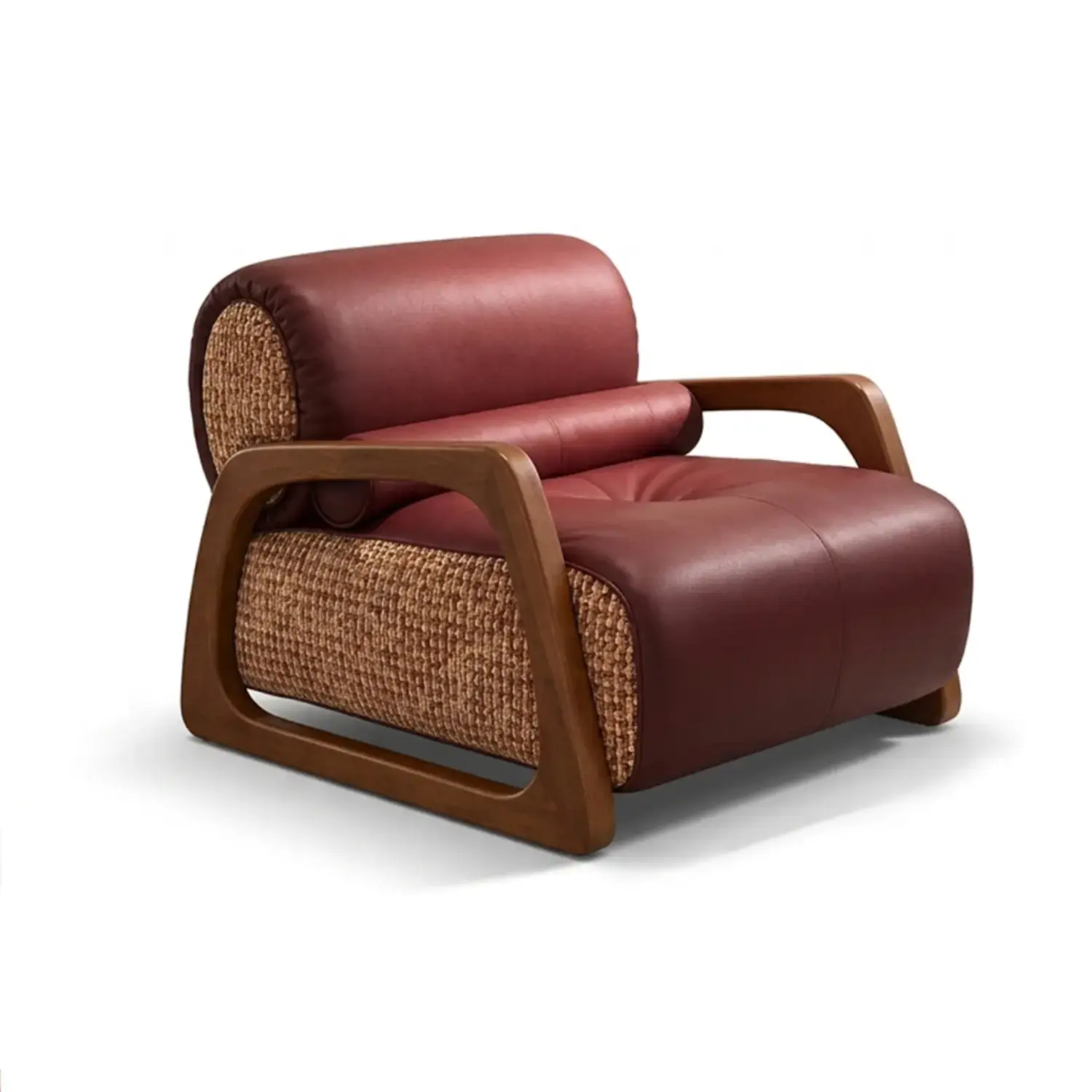 Burgundy Mid-Century Modern Burgundy Top-Grain Leather Lounge Chair Image - 11 | homeyfad