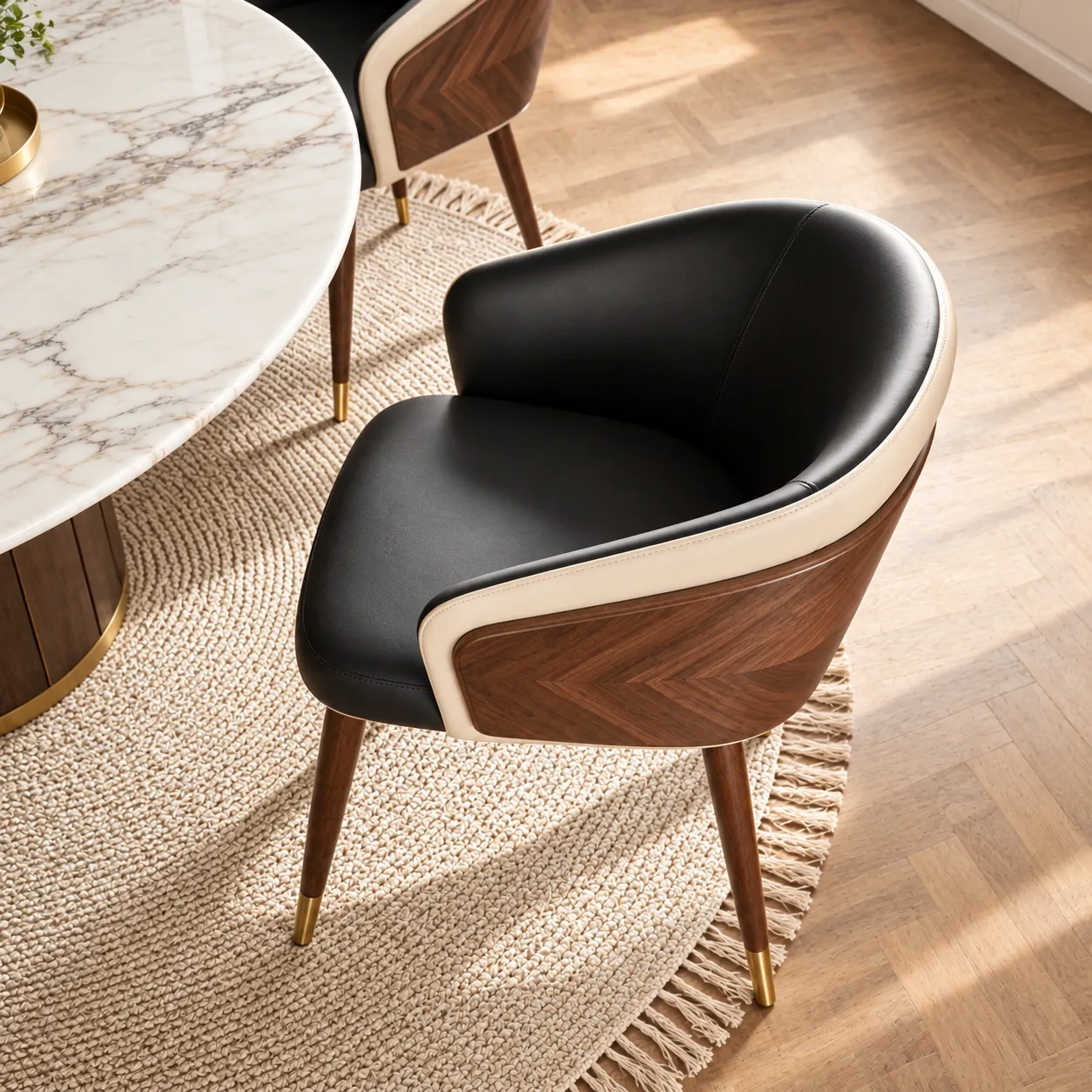 Modern Armrest Faux Leather Wood Dining Chair Low Back Image - 2 | homeyfad