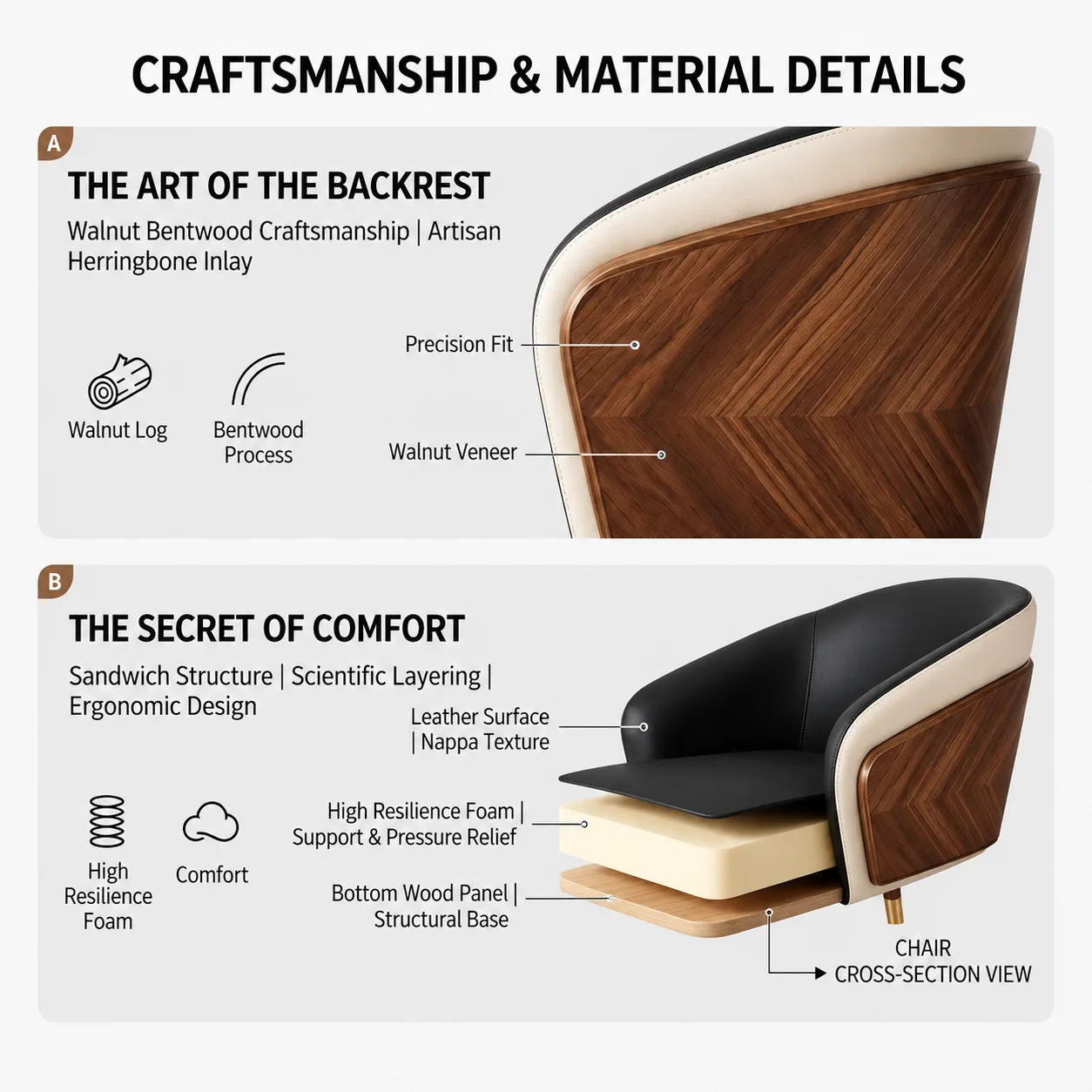 Modern Armrest Faux Leather Wood Dining Chair Low Back Image - 4 | homeyfad