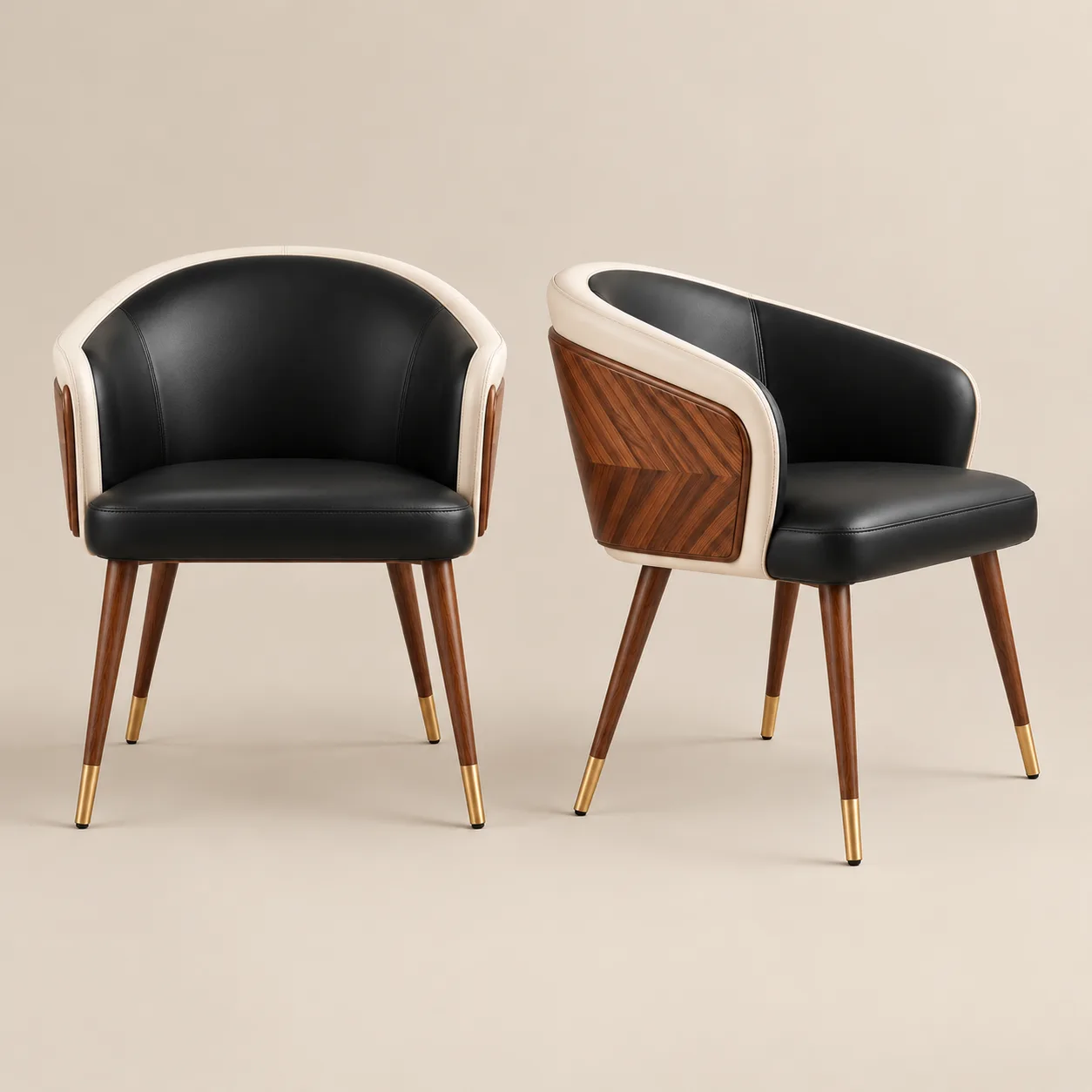 Modern Armrest Faux Leather Wood Dining Chair Low Back Image - 10 | homeyfad
