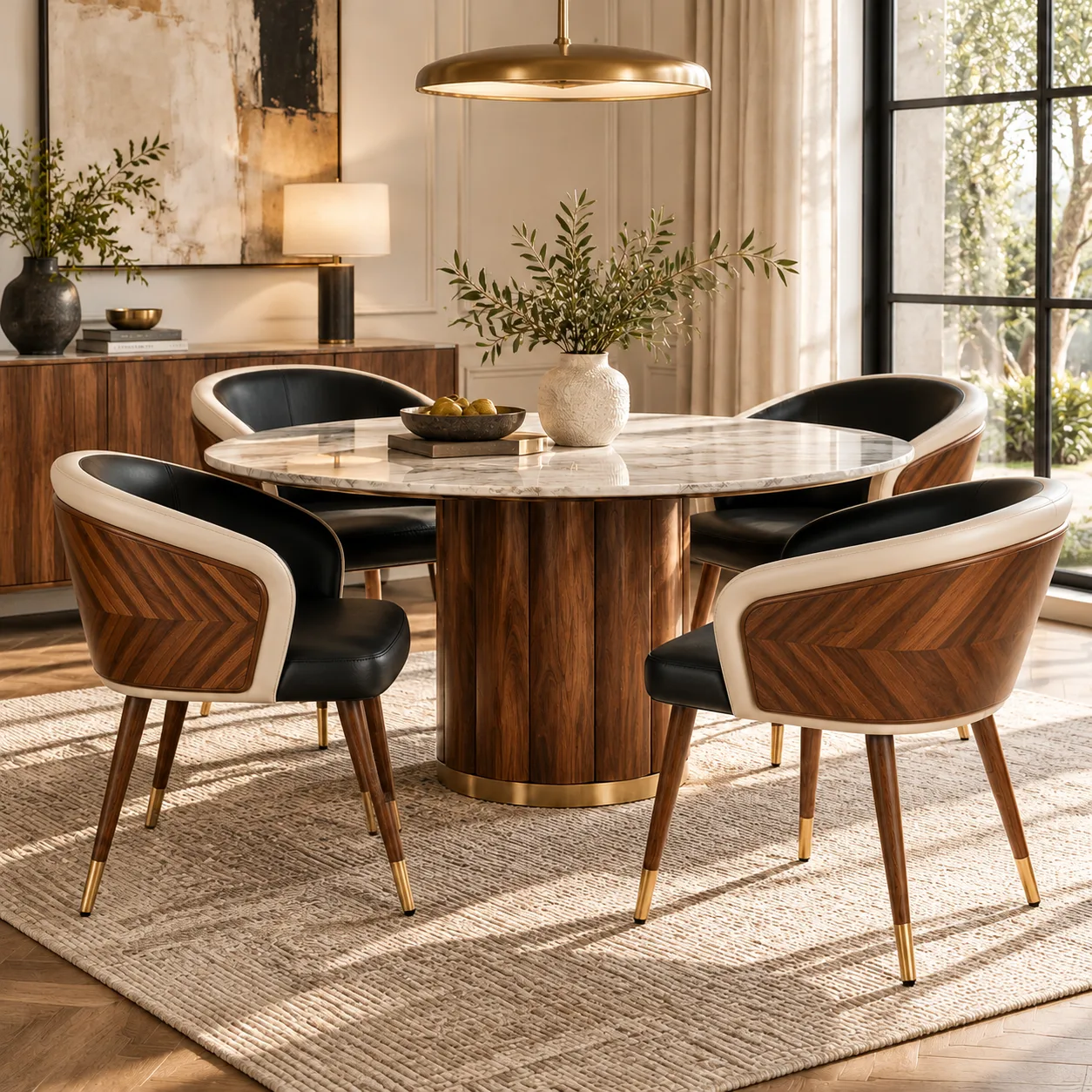 Modern Armrest Faux Leather Wood Dining Chair Low Back Image - 5 | homeyfad