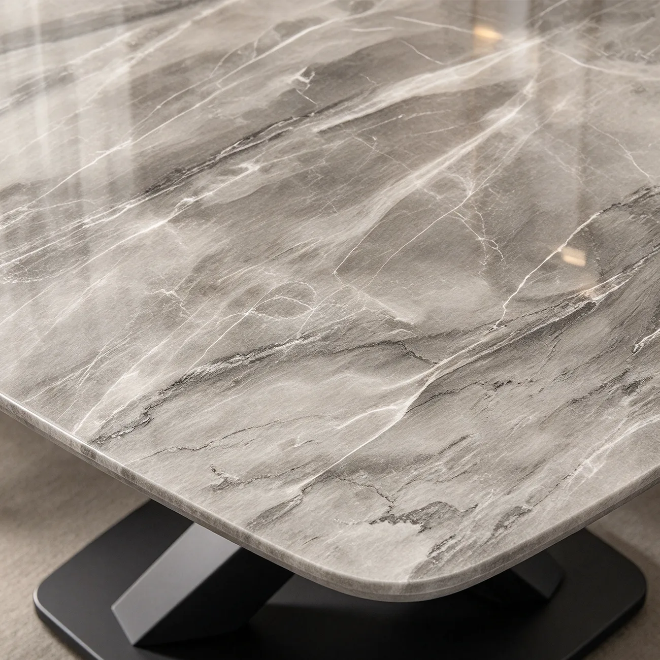 Modern Rectangular Glossy Gray Sintered Stone Dining Table Image - 3 | homeyfad