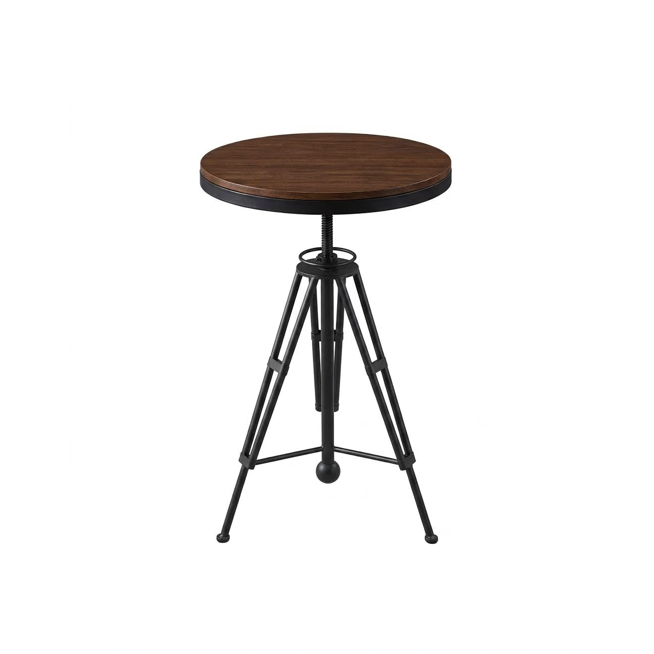 Table Only 21.5"L x 21.5"W x 35.5"H Industrial Brown Wood Round Adjustable-Height Bar Table Image - 2 | homeyfad