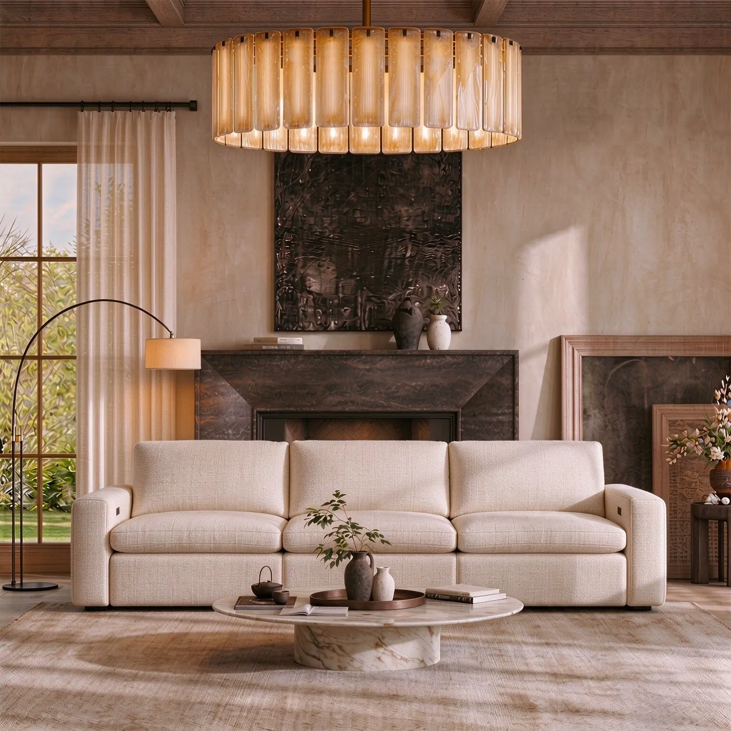 Modern Beige Linen Power Reclining Sofa with Adjustable Footrests Image - 5 | homeyfad